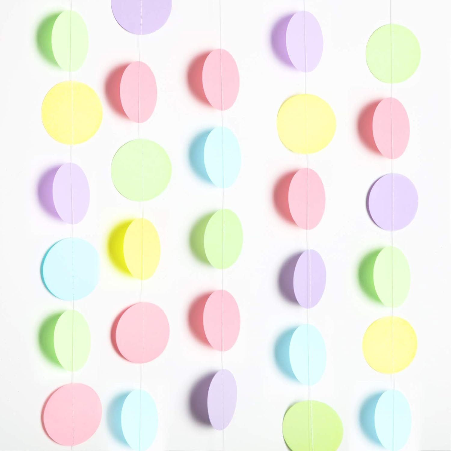 Circle Dot Paper Garland Pastel, 65 Ft 5 Pcs, Party Birthday Classroom | pastel garland, pastel rainbow party decorations,wedding classroom nursery baby shower wedding room