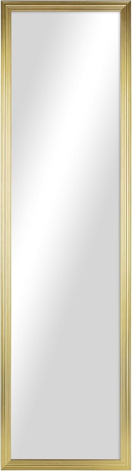 Over Door Full Length Mirror, 13.5×49.5 Inch Rectangular Hanging Mirror with Frame for Wall & Door, Includes Anti-Tip Hardware, Perfect for Bedroom, Closet, Entryway, Bathroom, Dorm (Gold)
