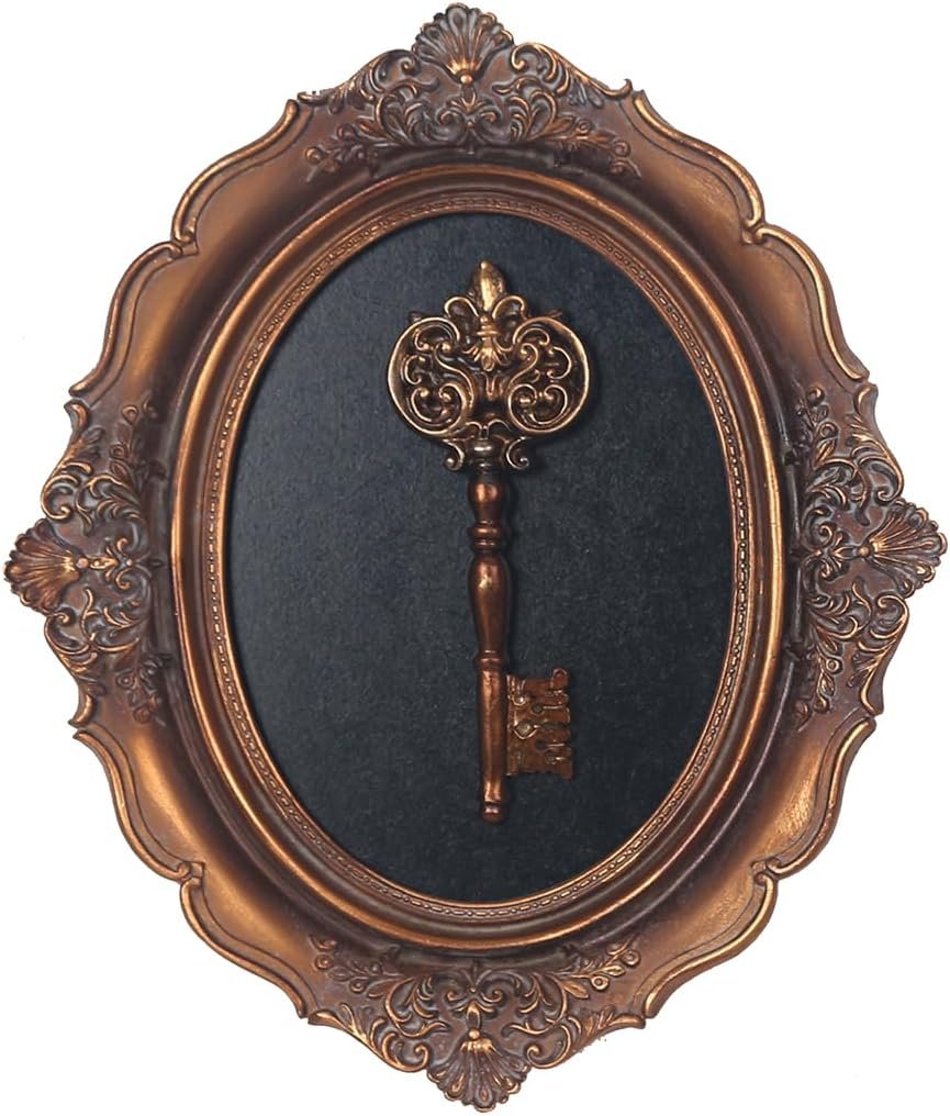 S-MANTIS Vintage Wall Sculpture, Antique Pediment, Hallway Wall Art, Hand Painted Wall Decoration With Embossed Intricate Key Design, Oval Aesthetic Room Décor, Gallery, Unique Gift (Antique Gold-Key)