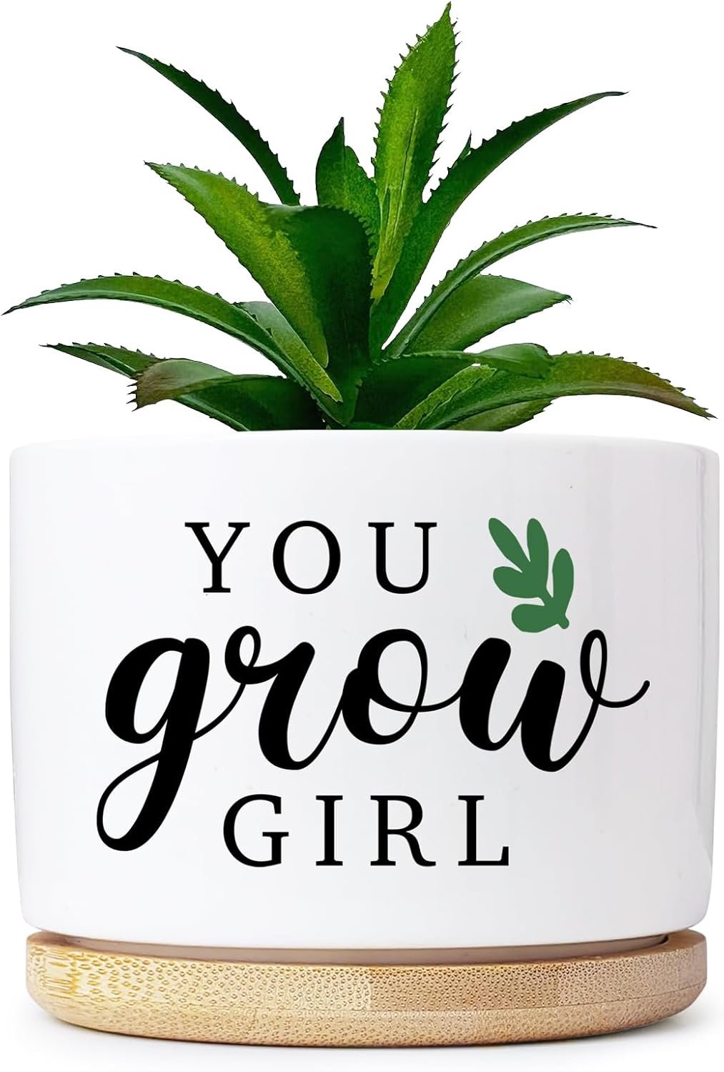Grow Funny Planters for Indoor Plants, Cute Plant Pots You Grow Girl Succulent Planter Cactus Pot, Ceramic Planter, Appreciation Housewarming Gifts for Women, Friends (3.5 inch Pots, No Plants)
