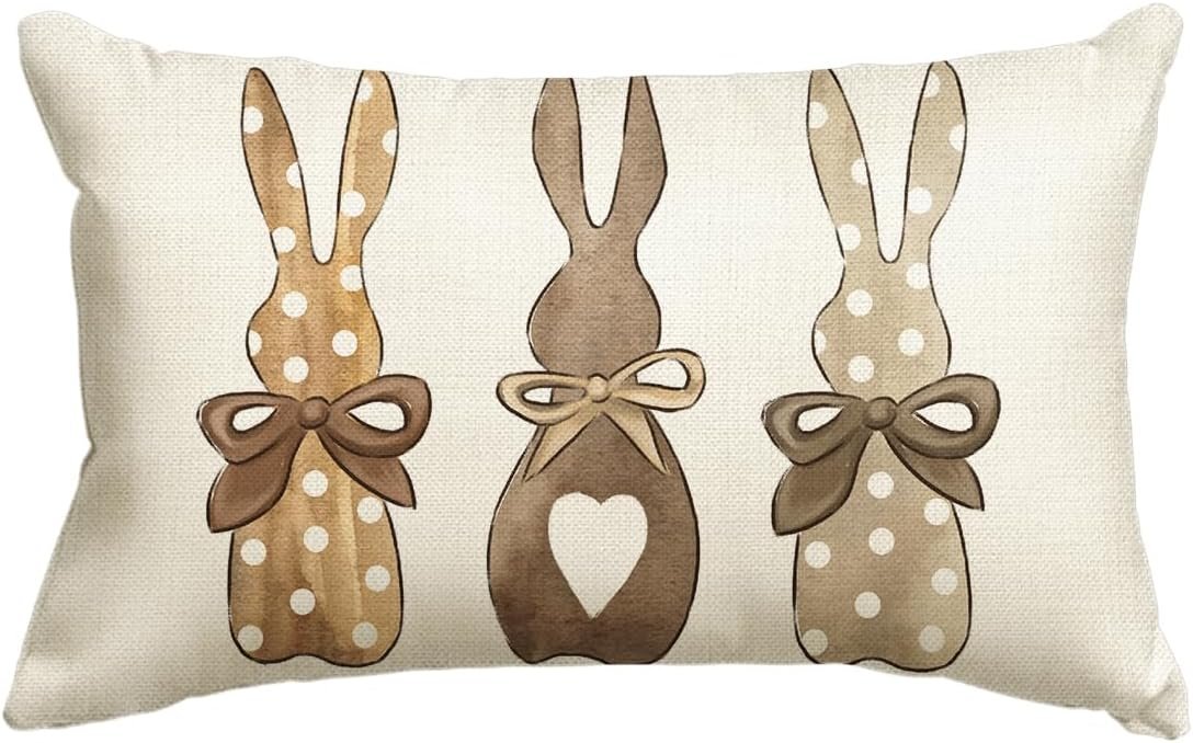 AVOIN colorlife Easter Polka Dot Love Heart Bunny Throw Pillow Cover, 12 x 20 Inch Bow Rabbit Cushion Case Decoration for Sofa Couch