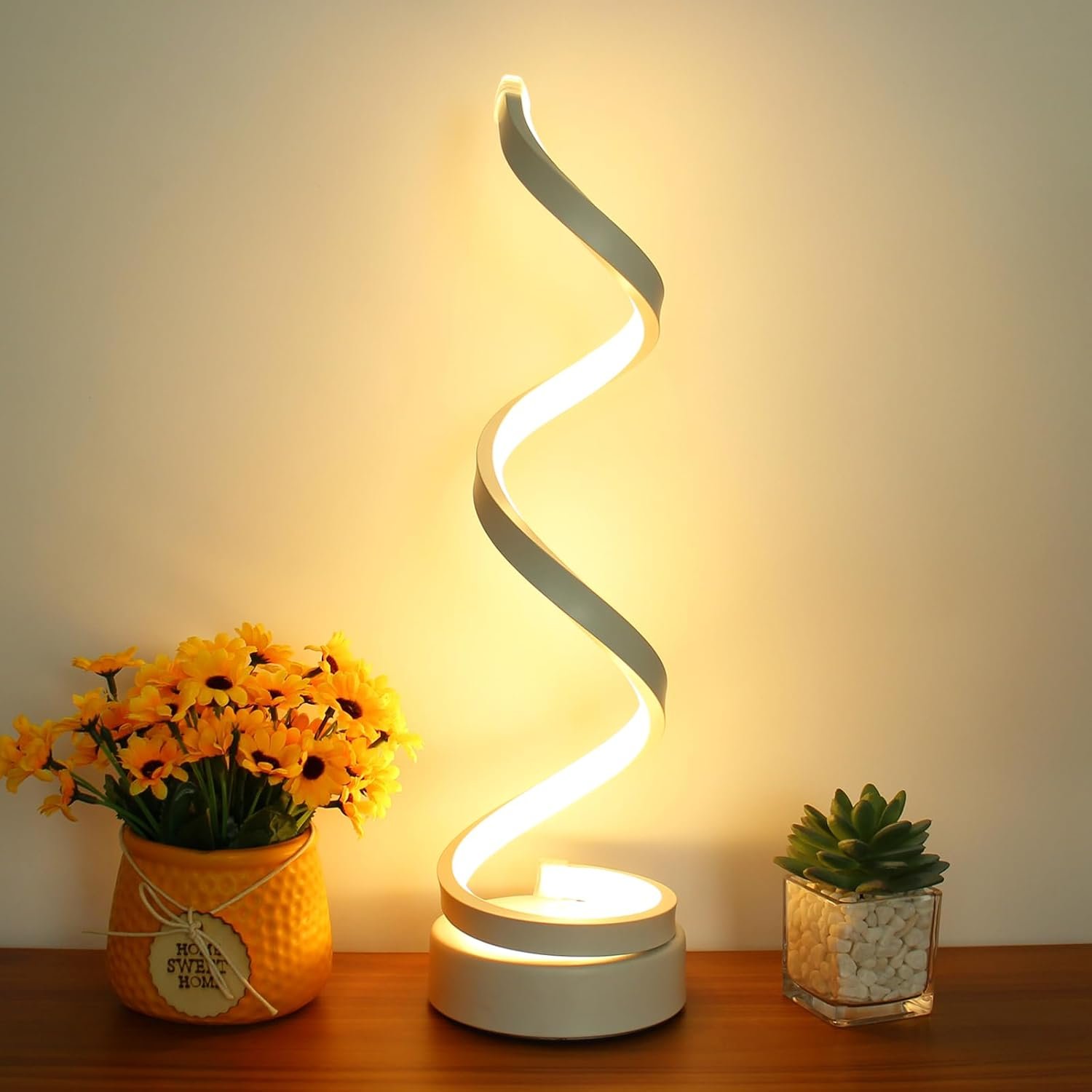 Modern Spiral Table Lamp, Dimmable Table Lamps for Bedroom, 12W LED Desk Lamp for Living Room, 3 Colors 10 Brightness Bedside Lamps Nightstand Lamps Desk Light for Nightstand, Office – White