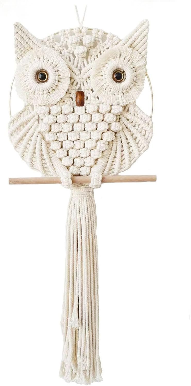 Achart Owl Macrame Wall Hanging-Hand Woven Boho Tapestry-Macrame Wall Decor -Owl Decor for Bedroom, Living Room, Nursery (Beige-S)