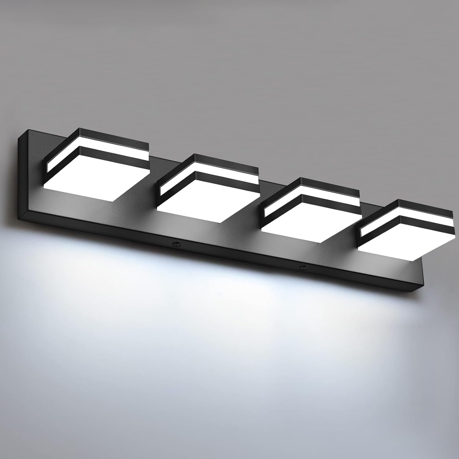 IZORRO LED Modern Bathroom Lights Fixtures(4-Light,Dimmable,360°Rotate),Matte Black Acrylic Wall Lighting,Vanity Lights for Bathroom Over Mirror – 6000k 24In （No Assembly Required）