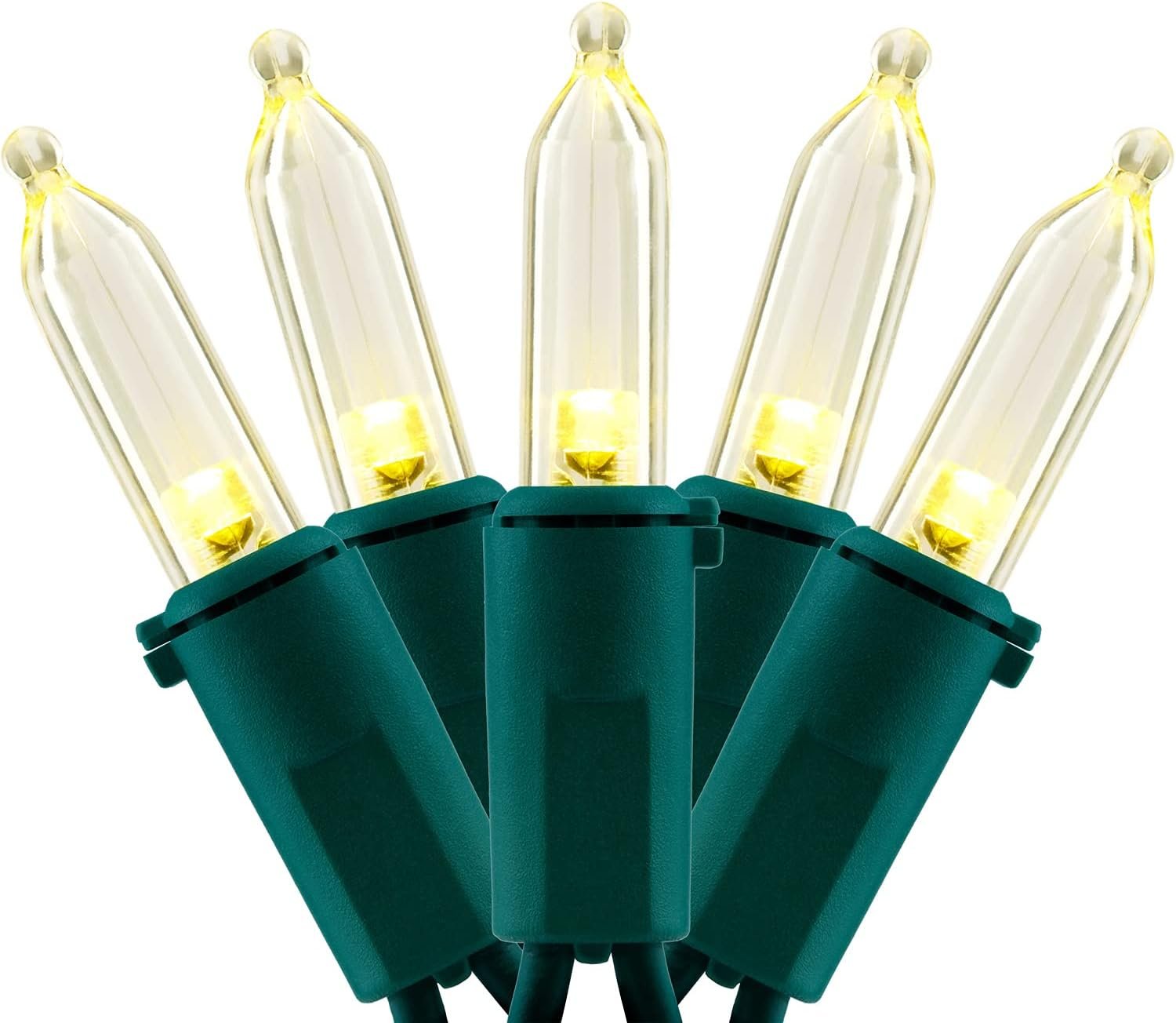 YULETIME 200 Warm White LED Christmas Lights, 66 ft Green Wire String Light | Soft Warm White, Stay Lit, End-to-End Connectable, UL Certified, Commercial Grade, 1-Strand 200 Lights, 4″ Spacing