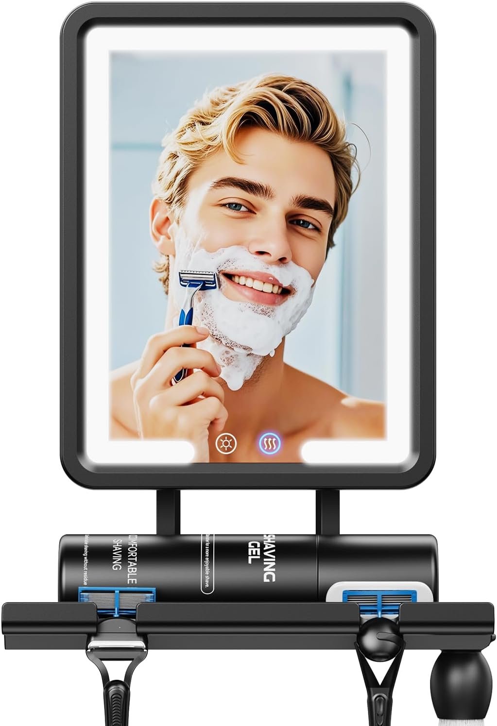 Heated Shower Mirror Fogless for Shaving (Gen 3) – 3 Colors Stepless Dimmable Lights, Anti-Fog Shaving Mirror with Razor Holder, No-Drilling, Removable – Black