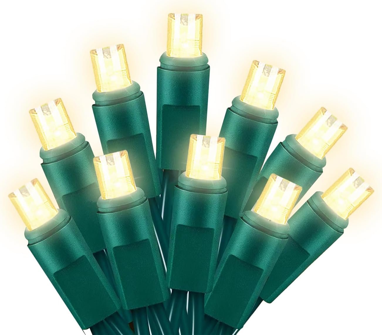 25ft 50 Counts Warm White LED Christmas Lights – Commercial Grade Outdoor Waterproof, Green Wire, Xmas Tree Lights, IP:65, UL