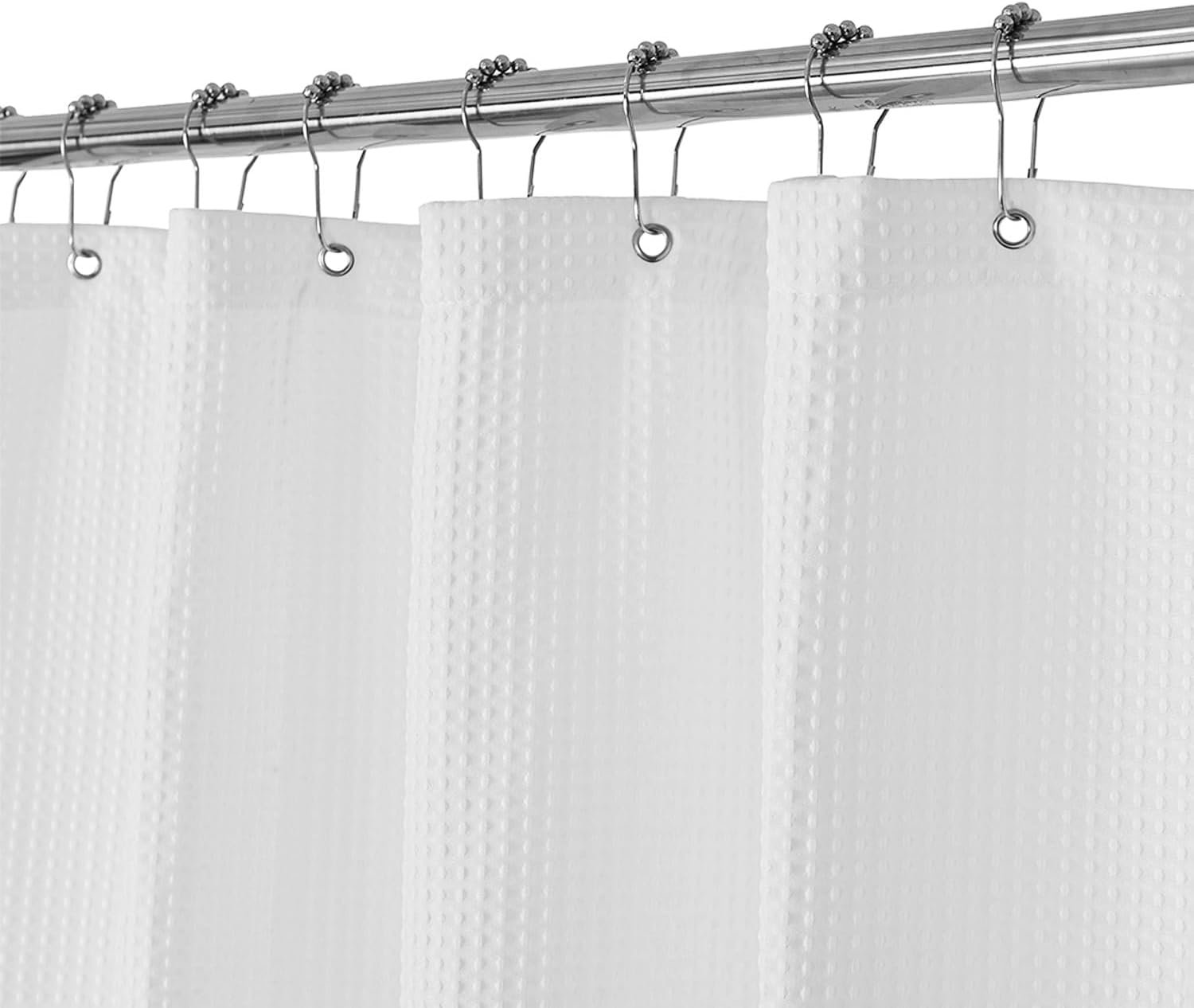 Barossa Design Waffle Weave White Shower Curtain Hotel Luxury Quality, Fabric Shower Curtains for Bathroom, Pique Pattern Cloth, Water Repellent and Machine Washable, Standard Size 71″ x 72″