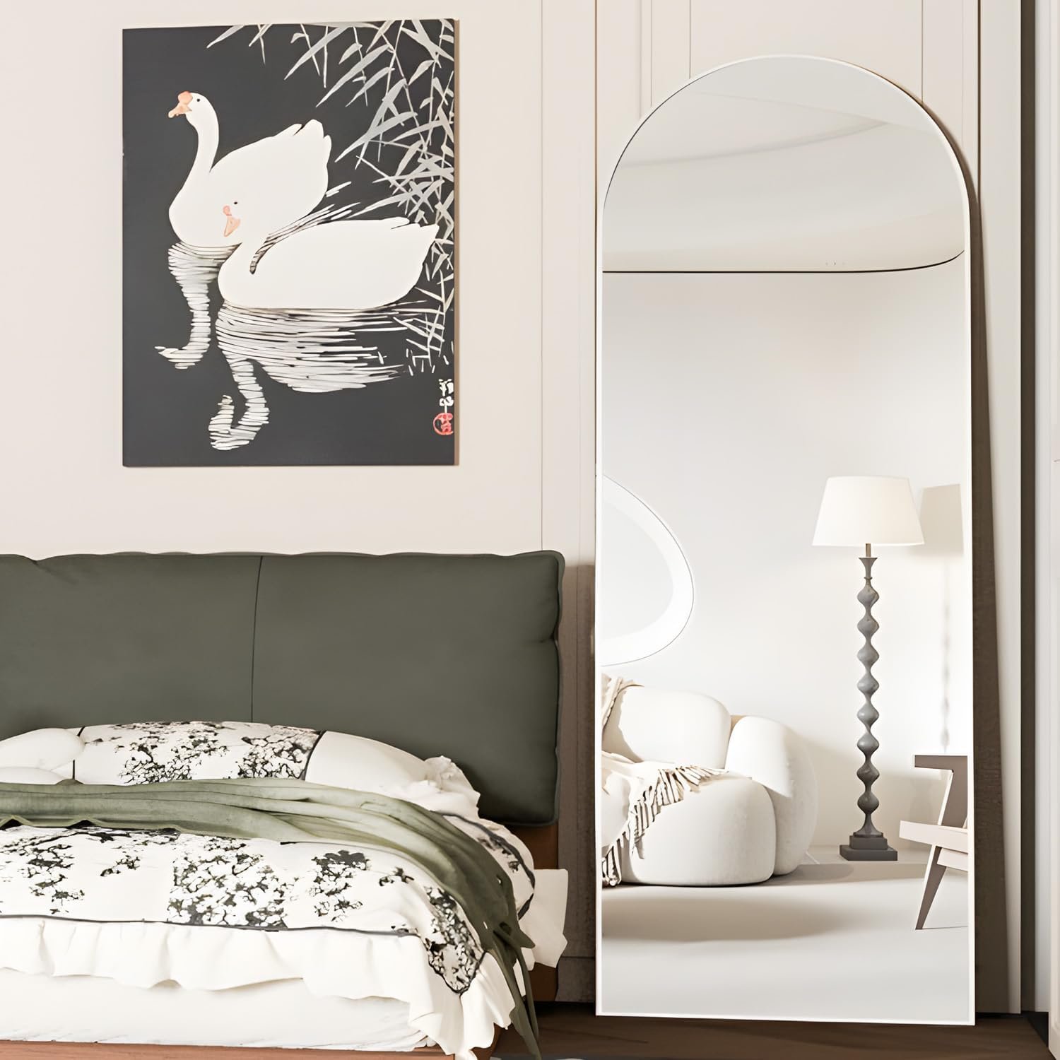 Full Length Mirror 56″x16″ Arch Floor Mirror with Stand Arched Mirrors Full Body Mirror Silver Standing Hanging or Leaning Against Wall for Bedroom Entry