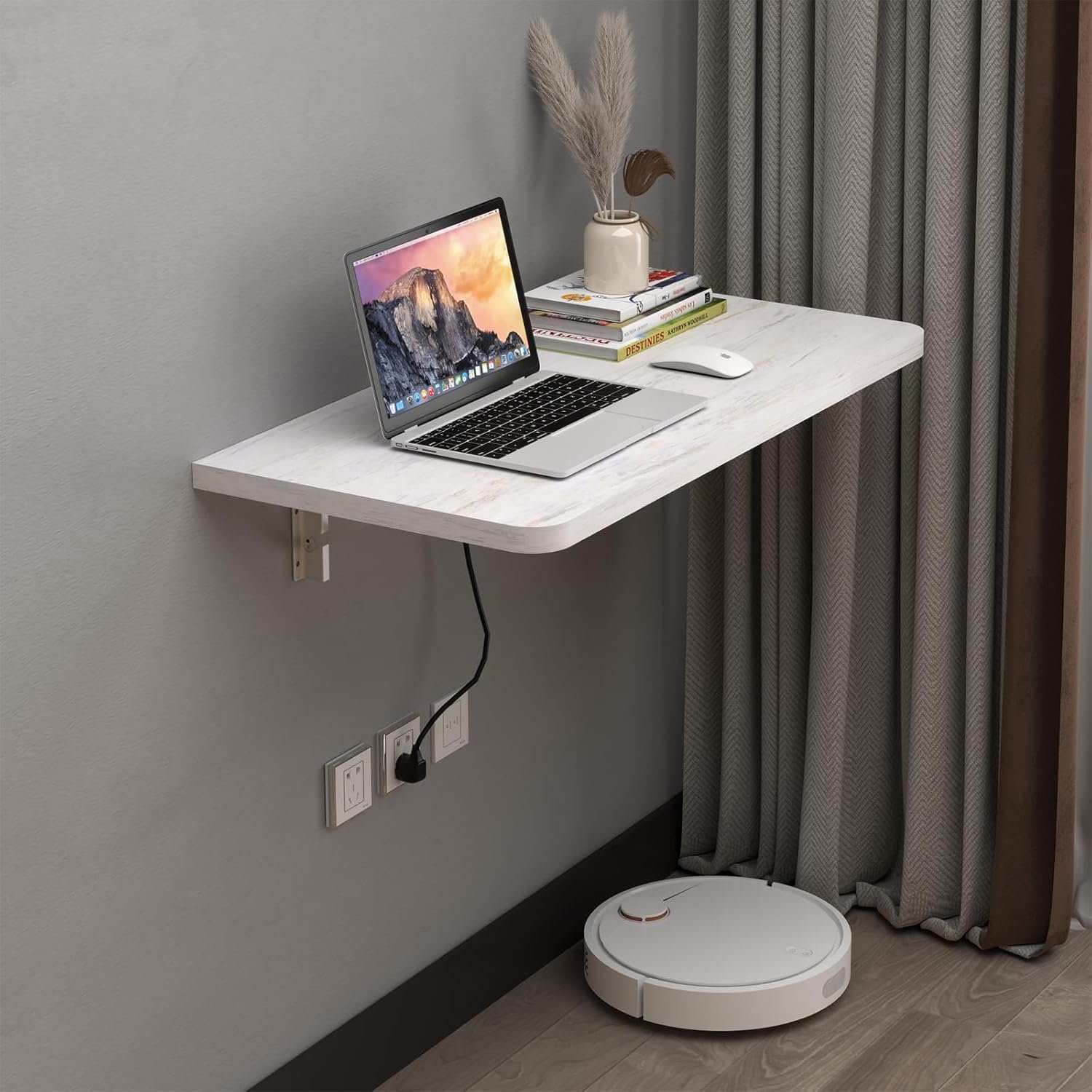 Pmnianhua Wall Mounted Desk,31” Wall Mounted Drop Leaf Table,Drop Down Table,Folding Table,Fold Down Wall Desk,Floating Desk for Wall Laundry Room Bar Home Office Small Space(White)