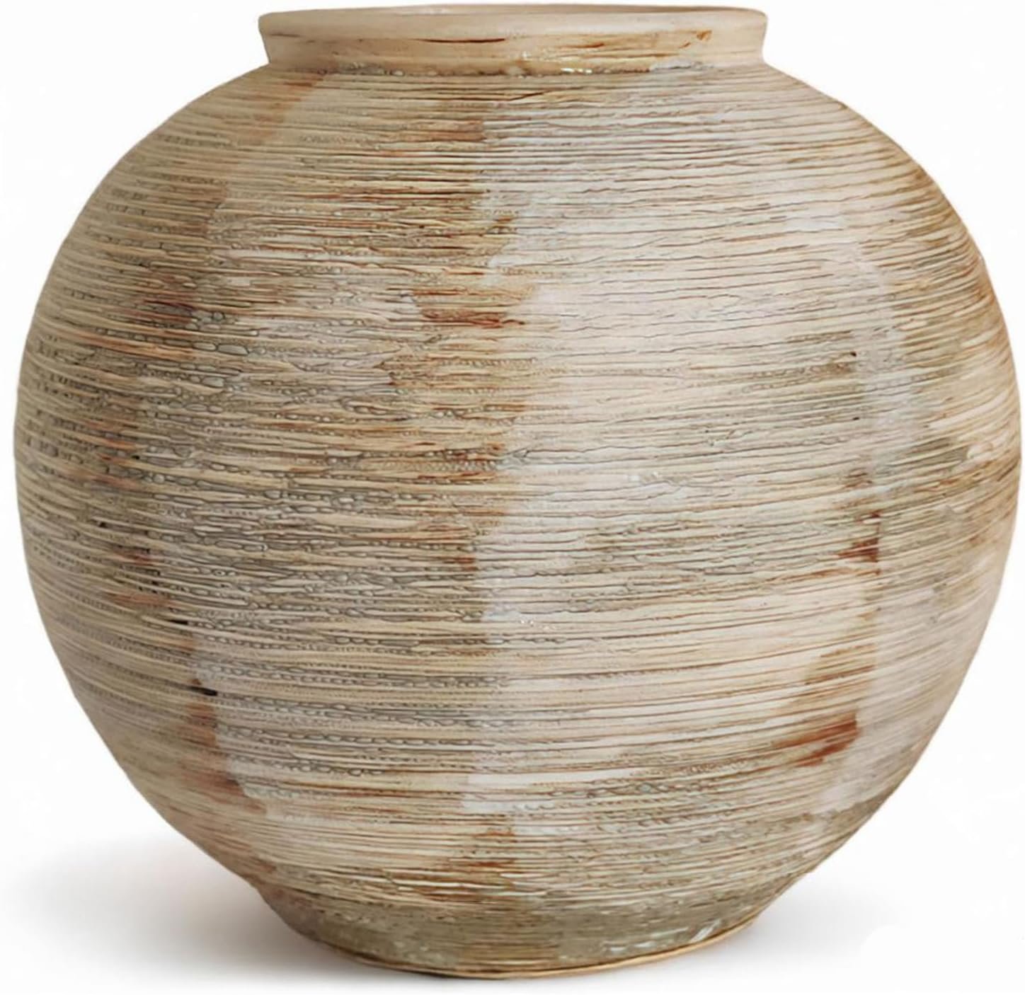 Rustic Ribbed Vase Home Decor – 6 in Ceramic Vintage Farmhouse Vases for Decor, Decorative Terracotta Round Bowl vase for Living Room, Table, Shelf, Kichen Decor