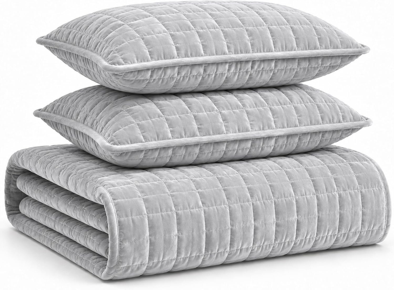 Tribeca Living Luxury Velvet Quilt Queen Size Set – 260GSM Ultra-Soft Oversized Velvet Bedspread Comforter Set with 2 Shams, in Florence Silver Grey
