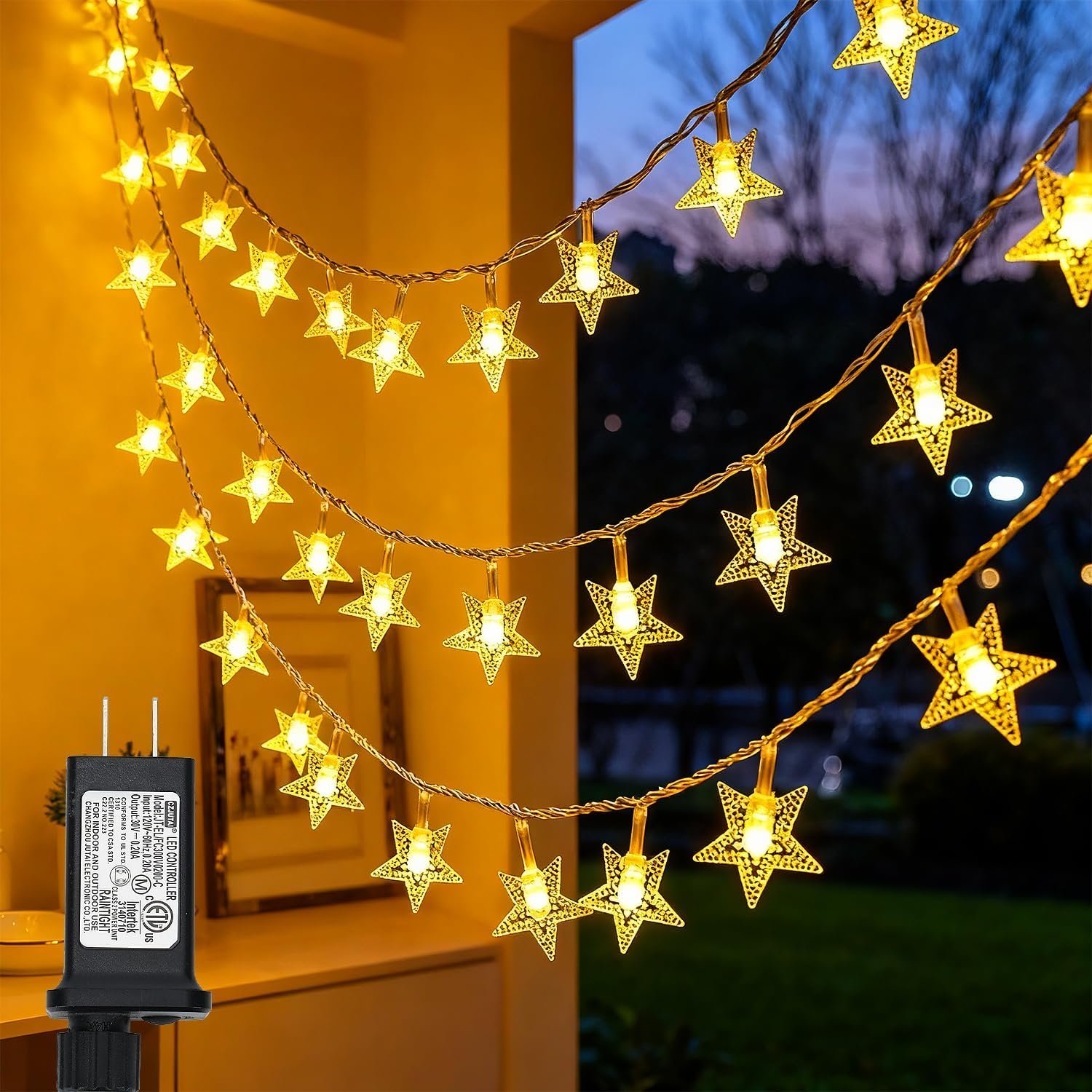 Twinkle Star 100 LED Star String Lights Plug in 33FT, Warm White | Plug In, Waterproof, Indoor Outdoor Use, Bedroom Wedding Party Ramadan Christmas Decor