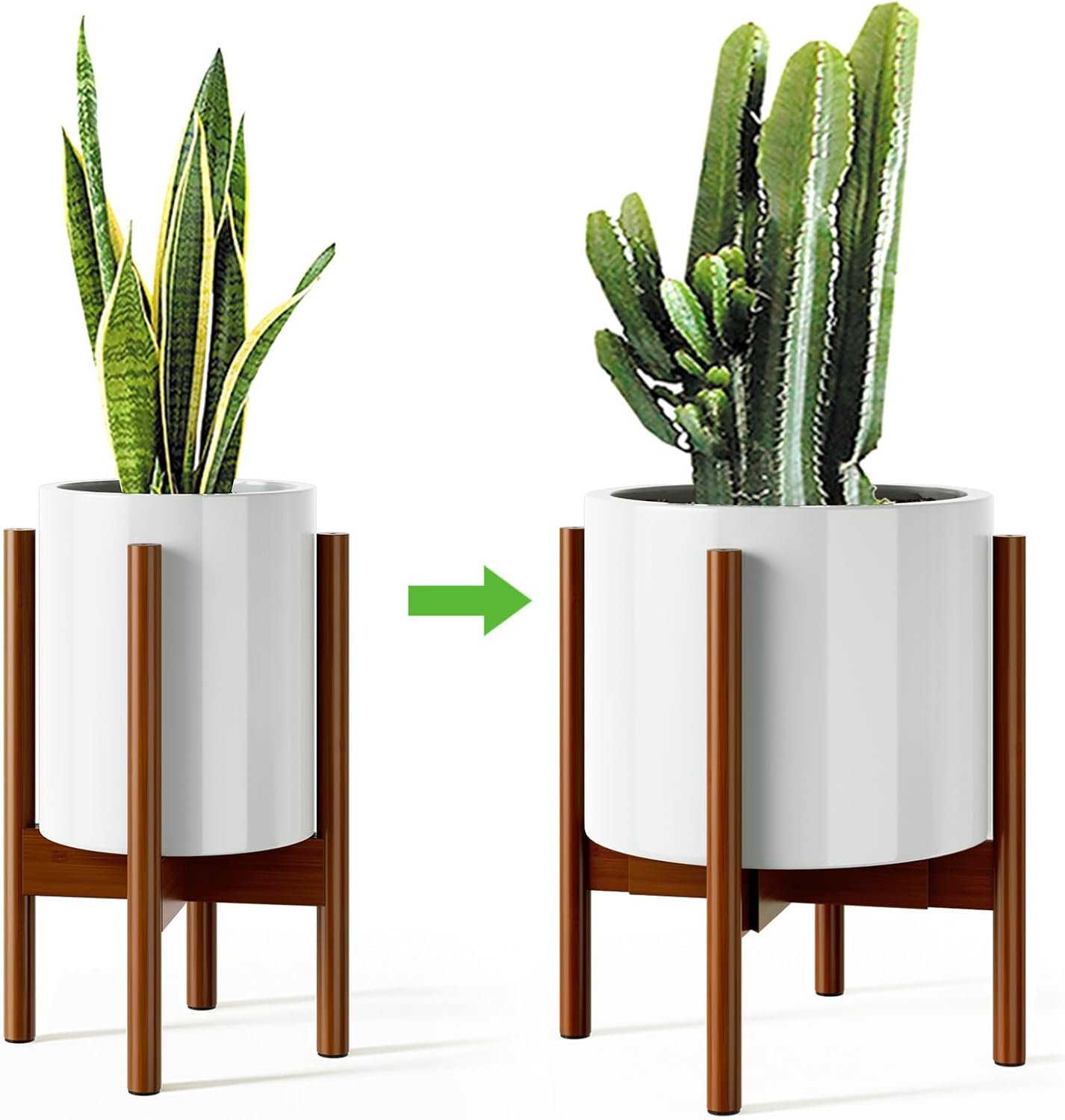 MUDEELA Plant Stand for Indoor, Bamboo Material, Dark Brown, 14.5 Inch Tall | Adjustable Width Fits 8-12 Inch Pot, Mid-century Modern Style, Single Tier Small Floor Plant Holder, 1 Pack, Without Pot