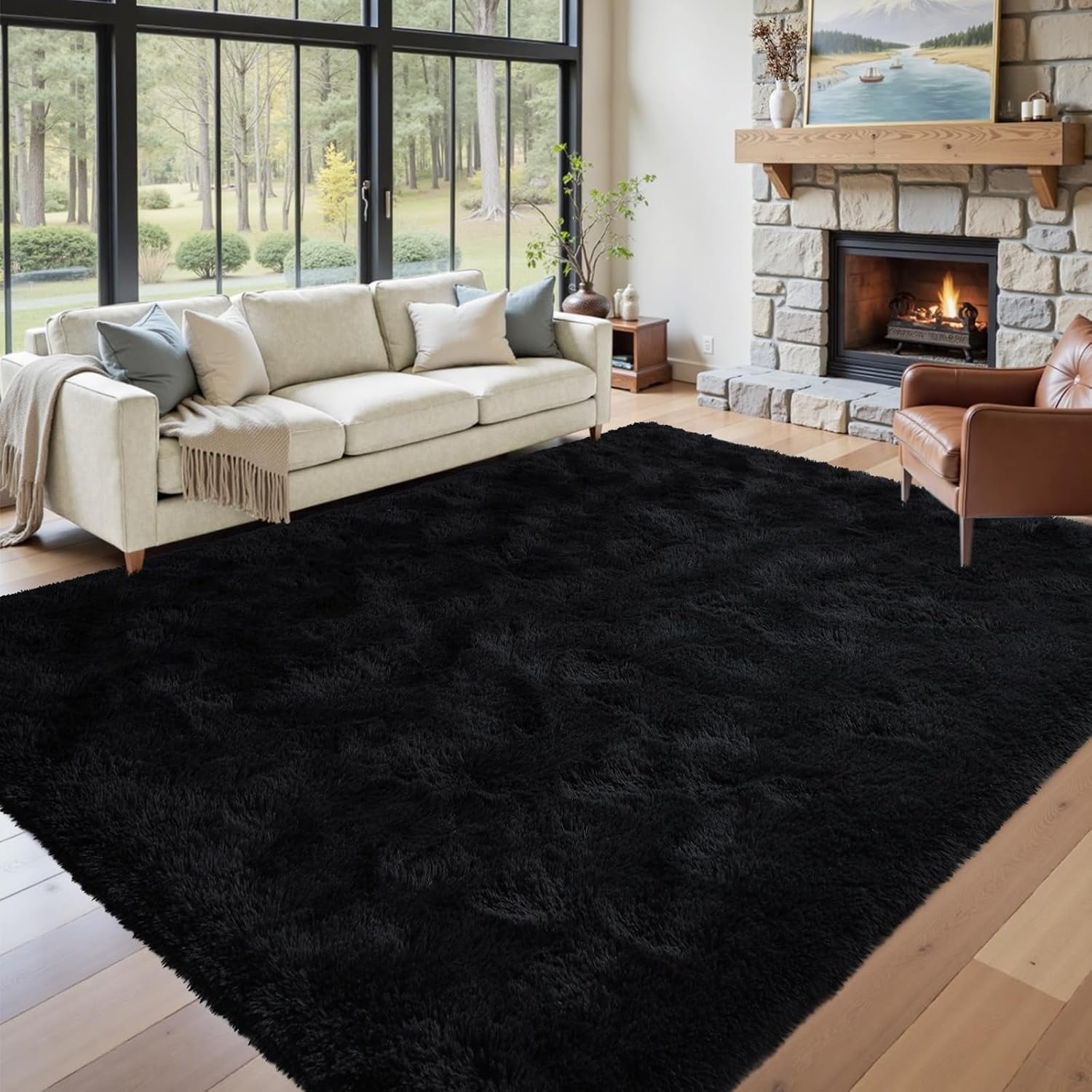 9×12 Ft Extra Large Black Shag Rug for Living Room,Ultra Soft Fluffy Furry Area Rug for Bedroom Kids Office, Aesthetic Carpet for Indoor Floor Home Decor