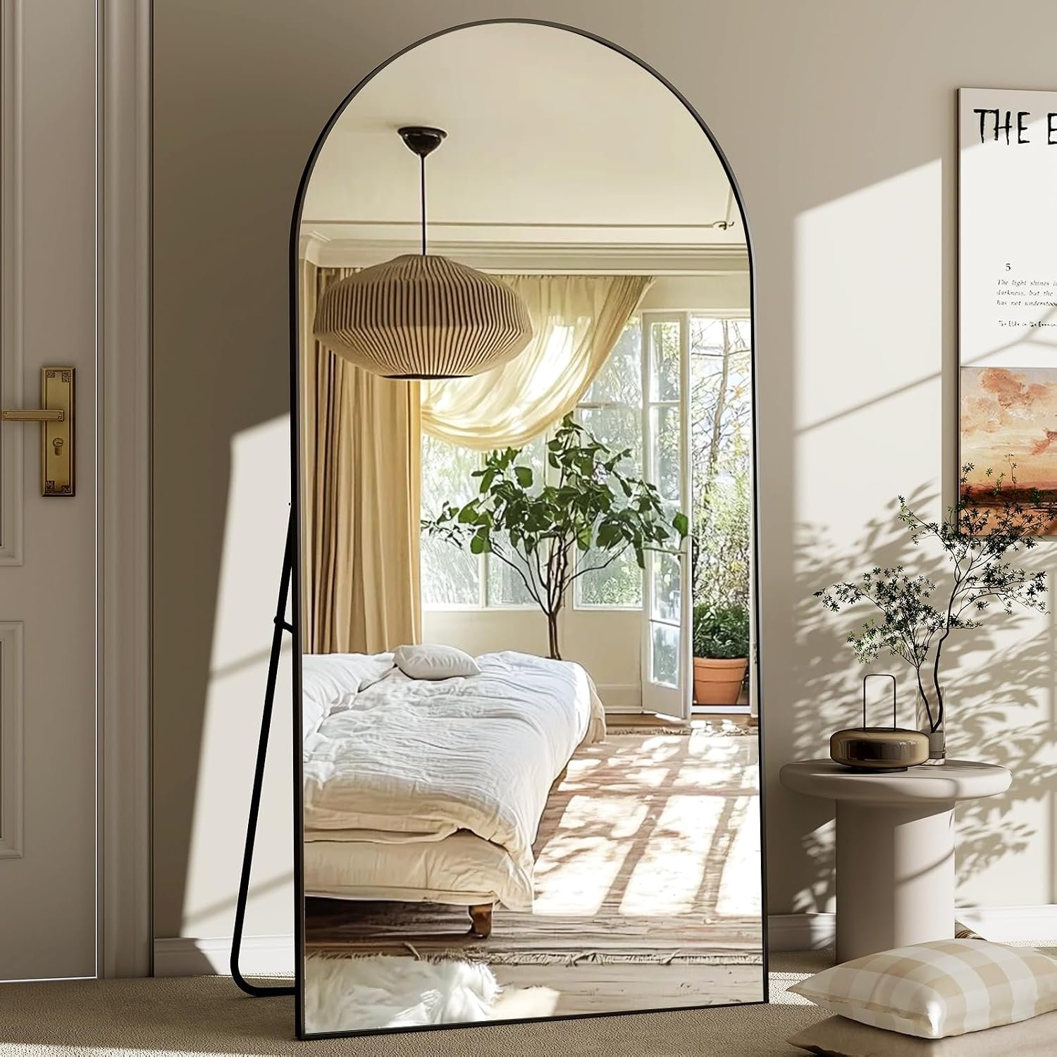 GLSLAND-30×71 inch Wall Mount Arched Full Length Mirror-Aluminum Alloy Frame High Definition-Full Body Mirror for Bedroom or Living Room,Black
