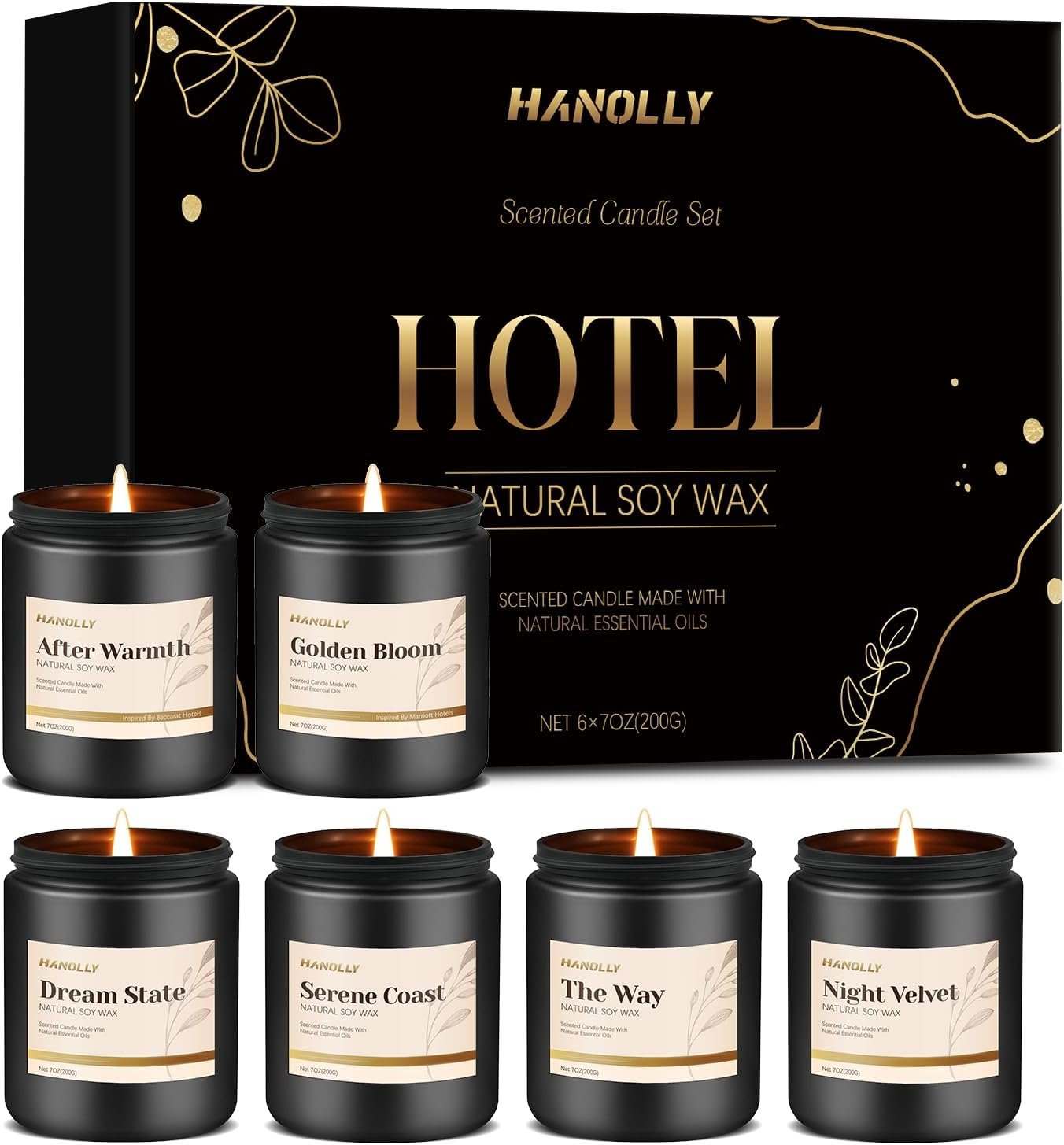Hotel Scented Candles Set, 6 Pack Candles for Home Scented, Luxury Aromatherapy Jar Candle Gifts for Men & Women, Natural Soy Wax Long Lasting Candle Kit for Fathers Day, Birthday, Anniversary