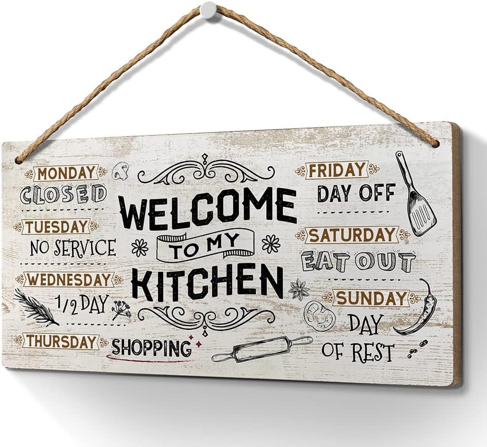 Heuhuww Welcome to My Kitchen Wood Sign 6×12 Inch Funny Kitchen Quote Wall Art for Home Bar,Gifts for Women Mom