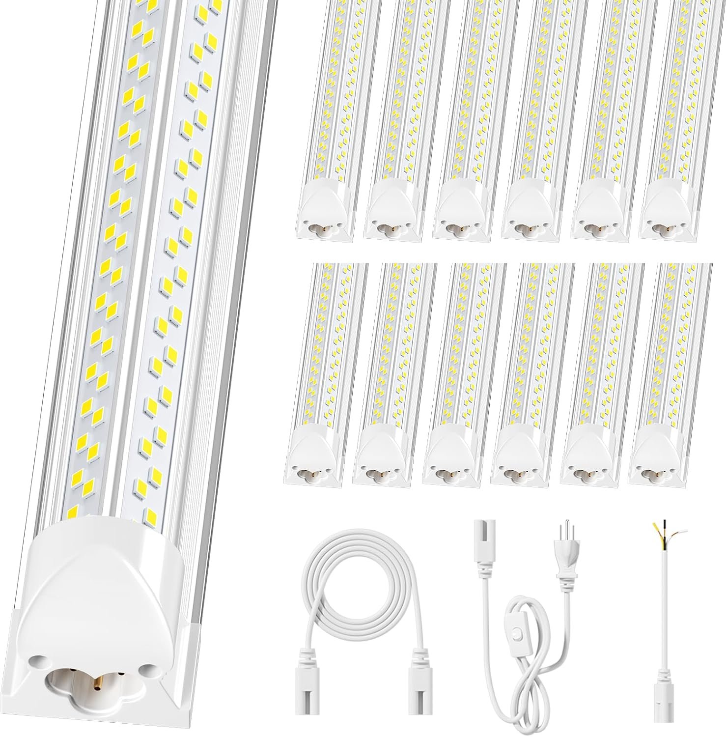 ELEKICO 12 Pack Super Bright 100w 8ft Led Shop Light, 15000lm 5000k V Shape 8′ Led Shop Lights 8ft, Linkable 96″ 8 Foot Shop Lights for Garage Workshop Shop Warehouse Lighting