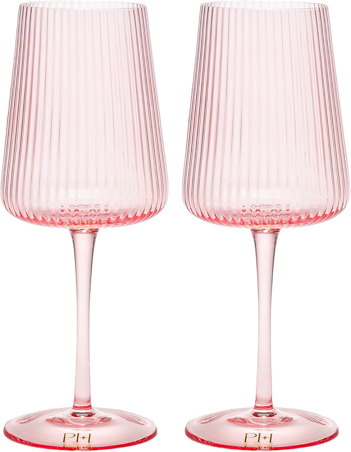 Paris Hilton Ribbed Wine Glass Set, Elegant Fluted Glassware, Perfect for Red Wine or White Wine, Set of 2, 18-Ounce, Pink