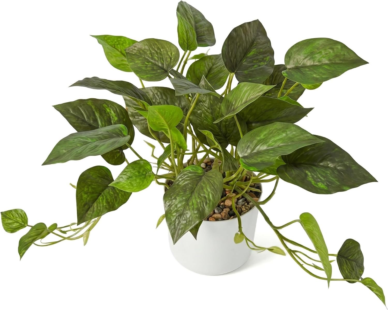 Artificial Plants Faux Pothos with Plastic White Pot Artificial Potted Plant for Home Office Bedroom Indoor Outdoor Decor 1 Pack(Dark Green)