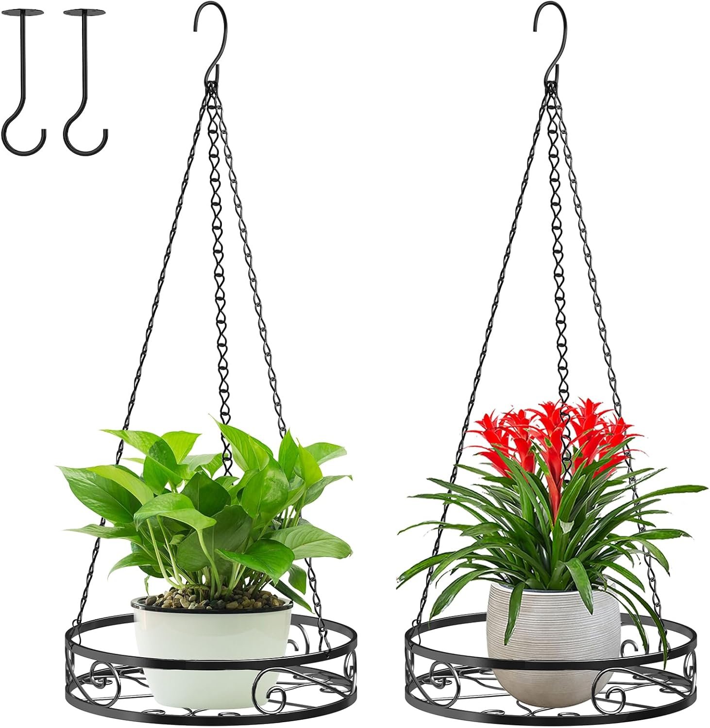 2-Pack Hanging Planters for Indoor Plants – Heavy Duty Metal Plant Hanger Indoor with 3 Chains and Hooks – Aesthetic Hanging Plant Holder for an Instant Gardening Decor