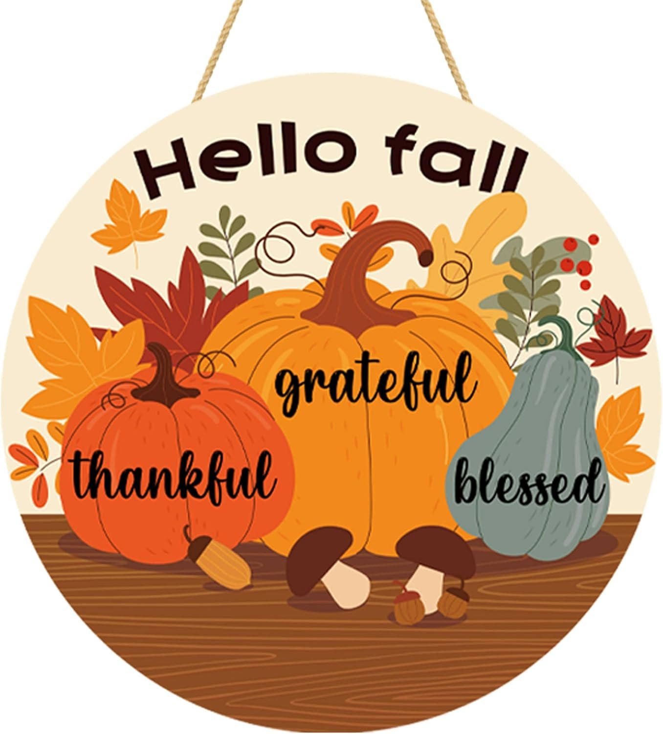 Thanksgiving Decorations – Welcome Sign for Front Door,Rustic Round Wood Wreaths for Outdoor,Maple Leaves Garland Porch Decor for Thanksgiving Friendsgiving – Fall Decor for Room Kitchen Wall