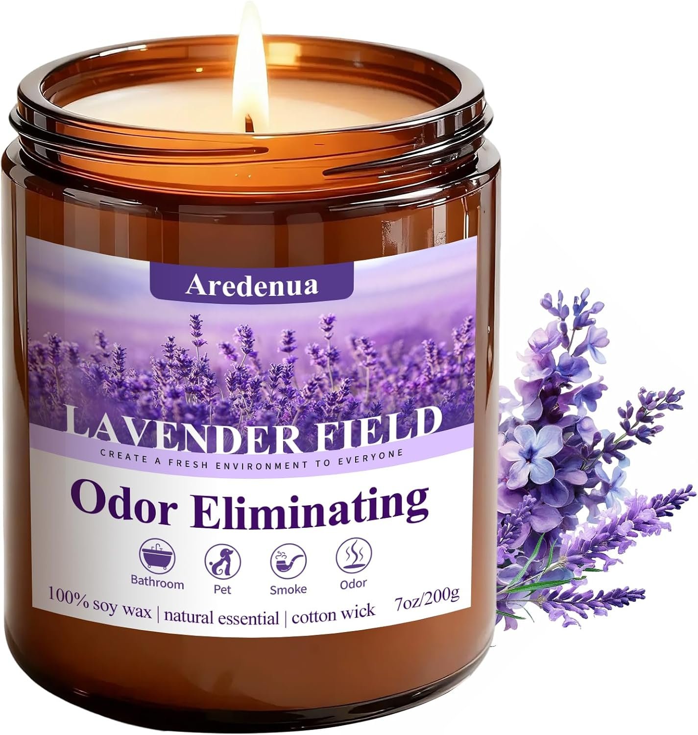 Lavender Odor Eliminating Candles | Eliminates 95% of Pet, Smoke, Food, and Other Smells – 7oz Soy Candle for Home Scented – Aromatherapy Stress Relief Scented Candles – Relaxing Gifts for Calm