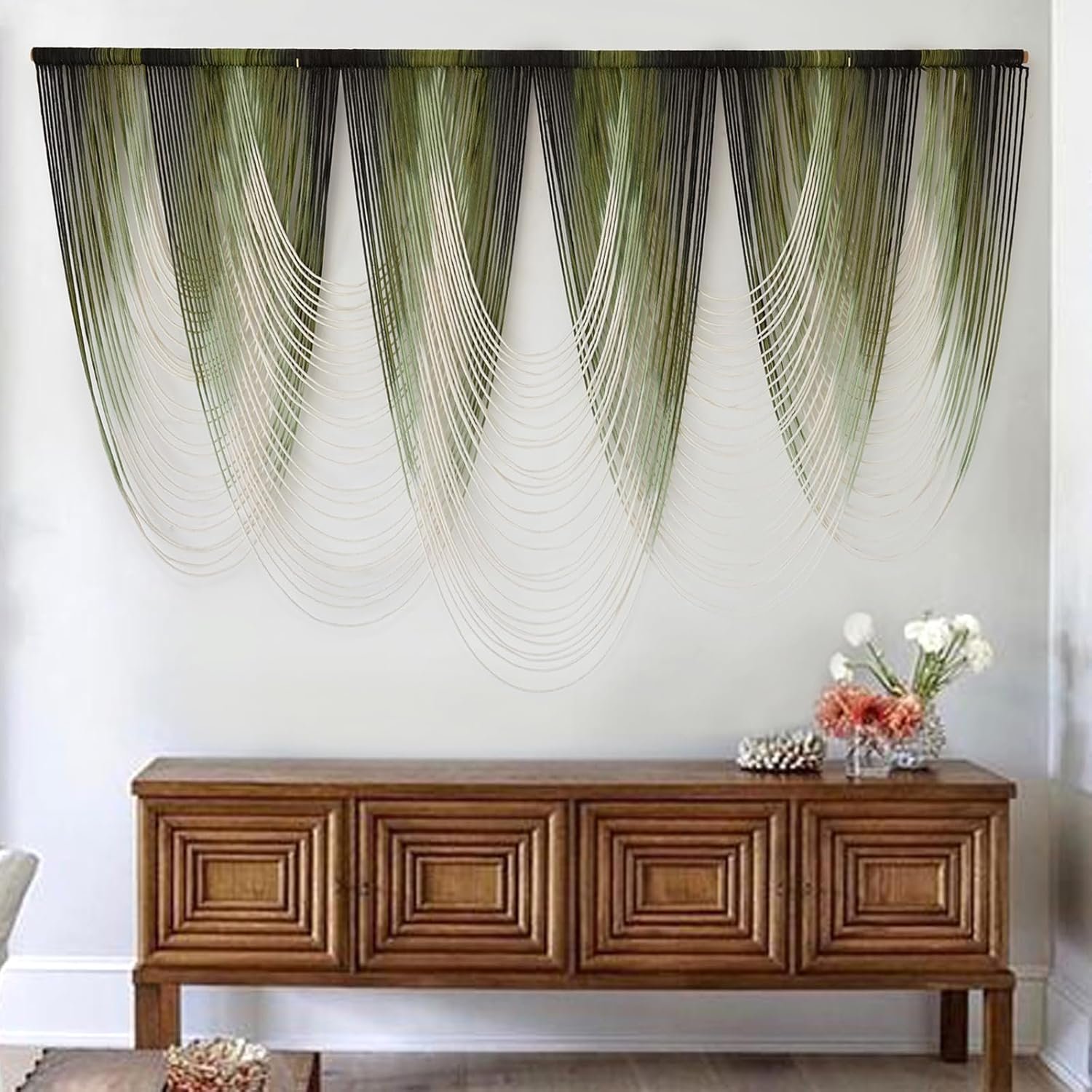 Macrame Wall Hanging Dip-Dyed Large Macrame Wall Decor Yarn Tapestry 57″ W x 41″ L For Headboard Bedroom Living Room Boho Fiber Home Art