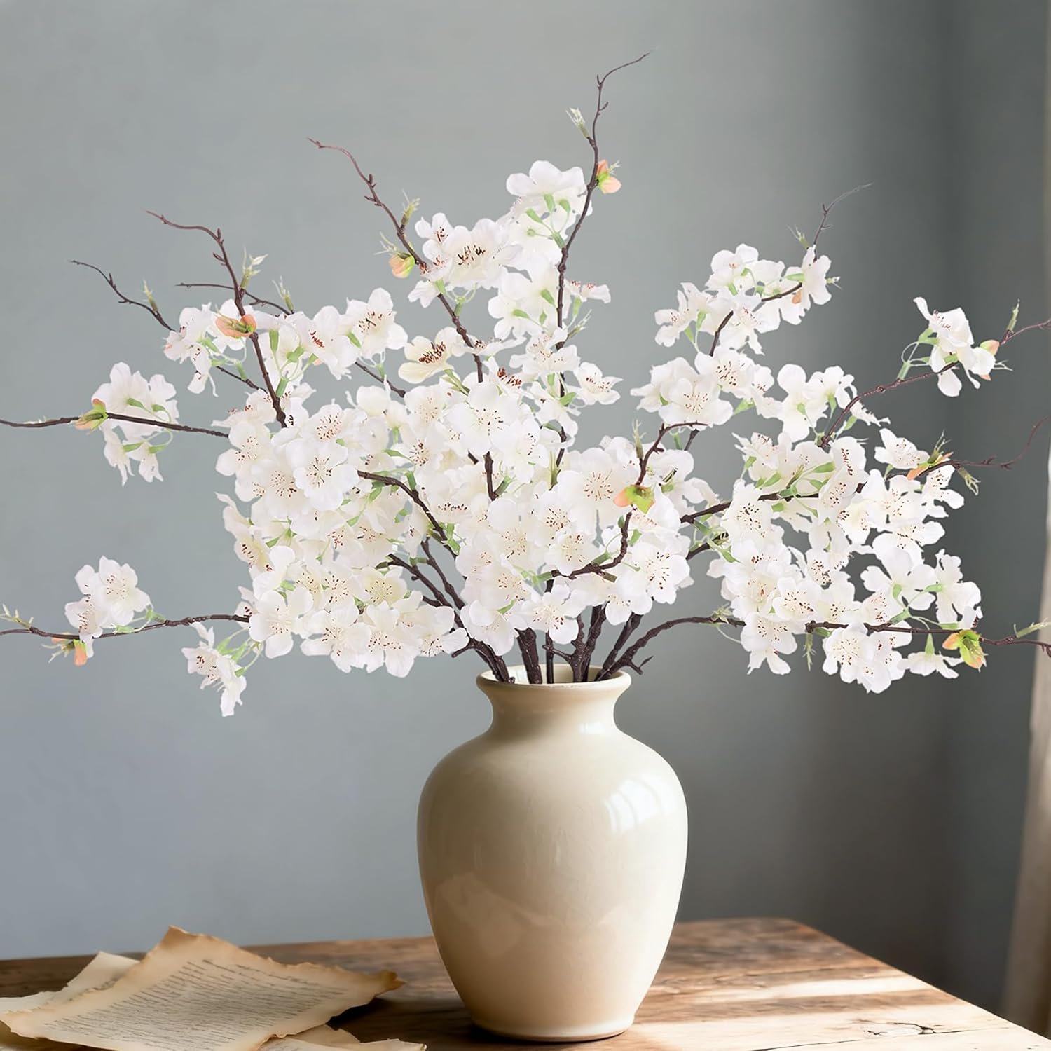 INXUGAO 12 PCS Faux Cherry Blossom Branches Decor 18.11 Inch Fake Artificial Cherry Flowers for Home Indoor Decoration Vase Arrangement Table Living Room Bedroom Spring Decor