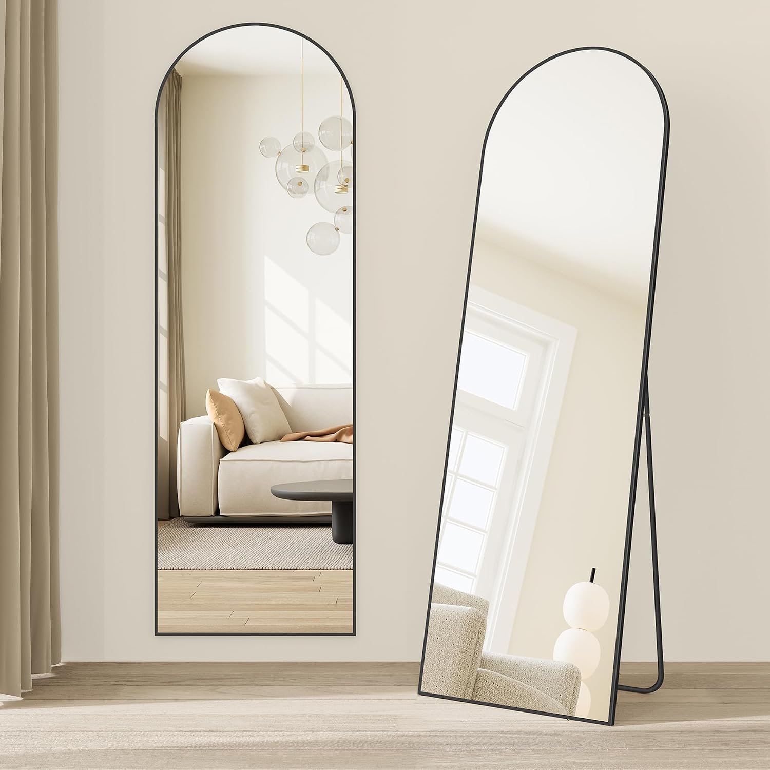 SONGMICS Full Length Mirror, 63 x 20 Inches, Arched Full Body Floor Mirror with Stand, Aluminum Alloy Frame, Tempered Glass, for Bedroom, Living Room, Cloakroom, Ink Black ULFM031B01
