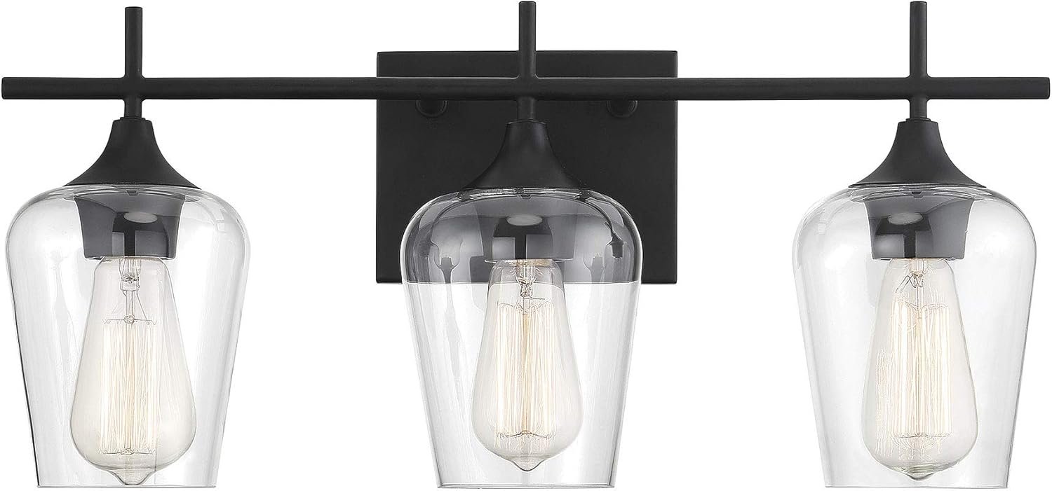 Savoy Essentials 8-4030-3-BK Octave Bohemian Clear Glass Bathroom Vanity Wall Light, 3-Light 180 Total Watts, 10″ H x 21″ W, Black