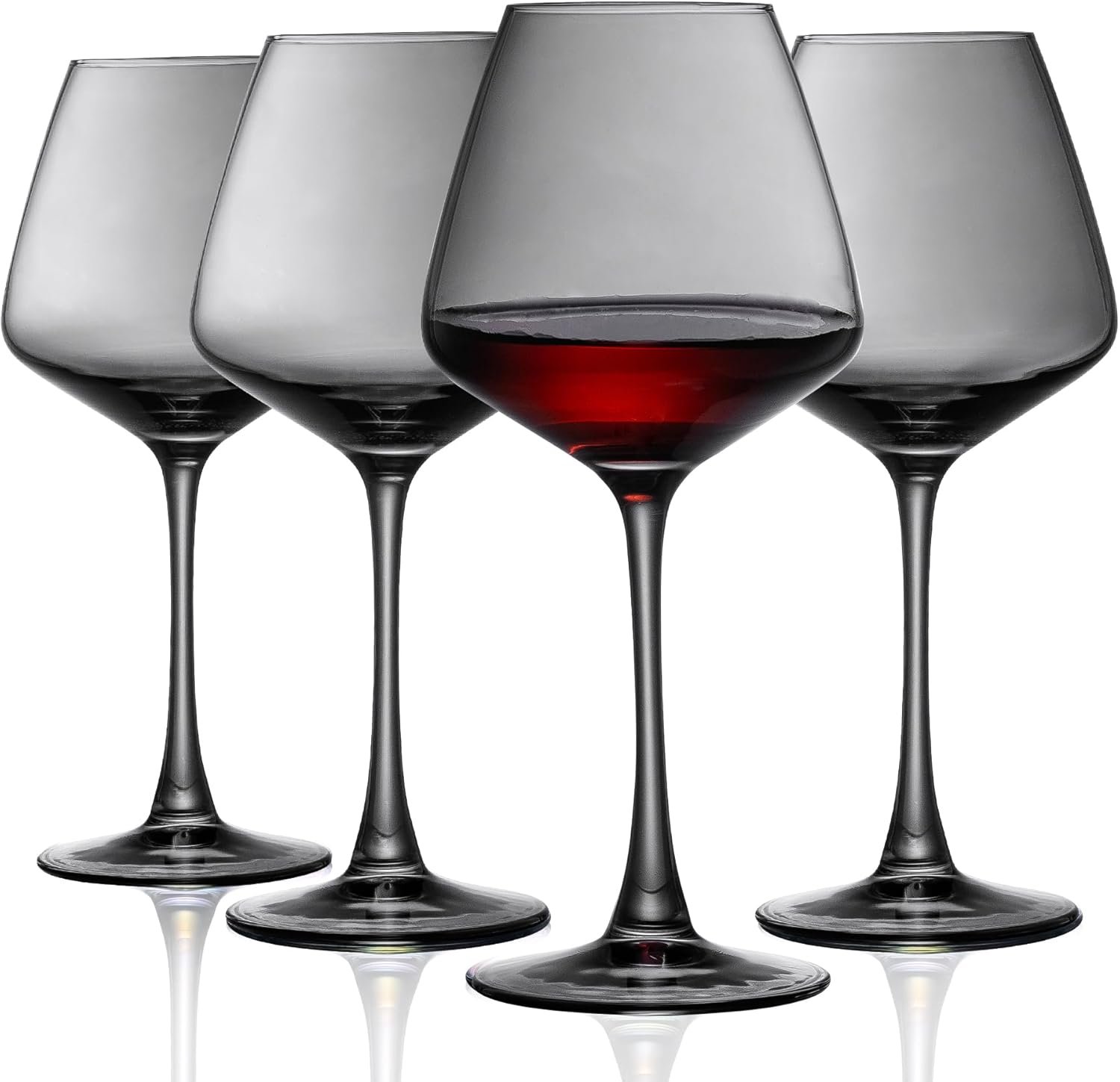 PTSTING Wine Glasses 15.5oz Grey Wine Glasses Set of 4 Burgundy Wine Glasses for Wine Tasting, Wedding Gift, Anniversary, Christmas, Birthday
