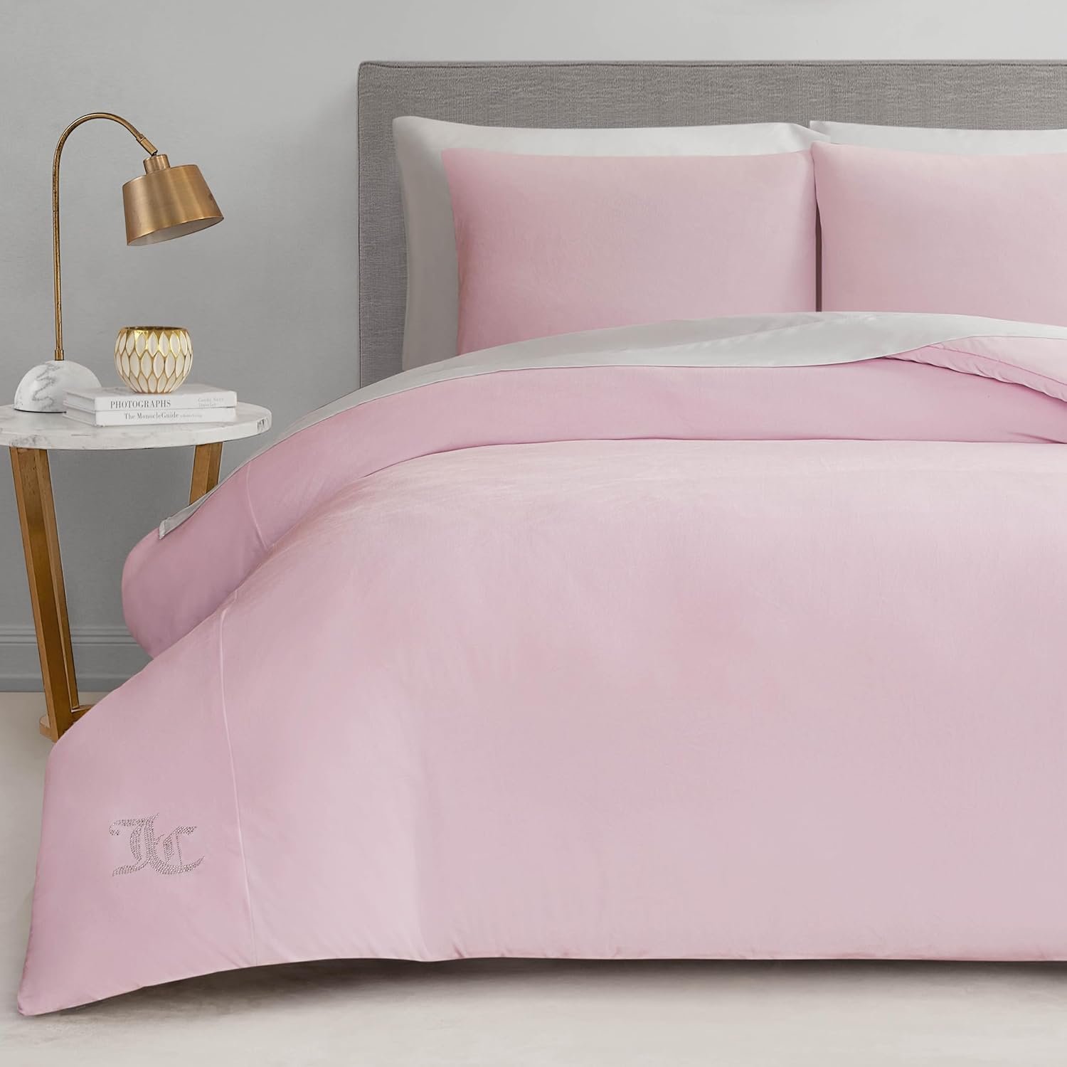 Juicy Couture Marshmallow Pink Velour Full/Queen Comforter Set – 3 Piece Luxury Bedding Ensemble