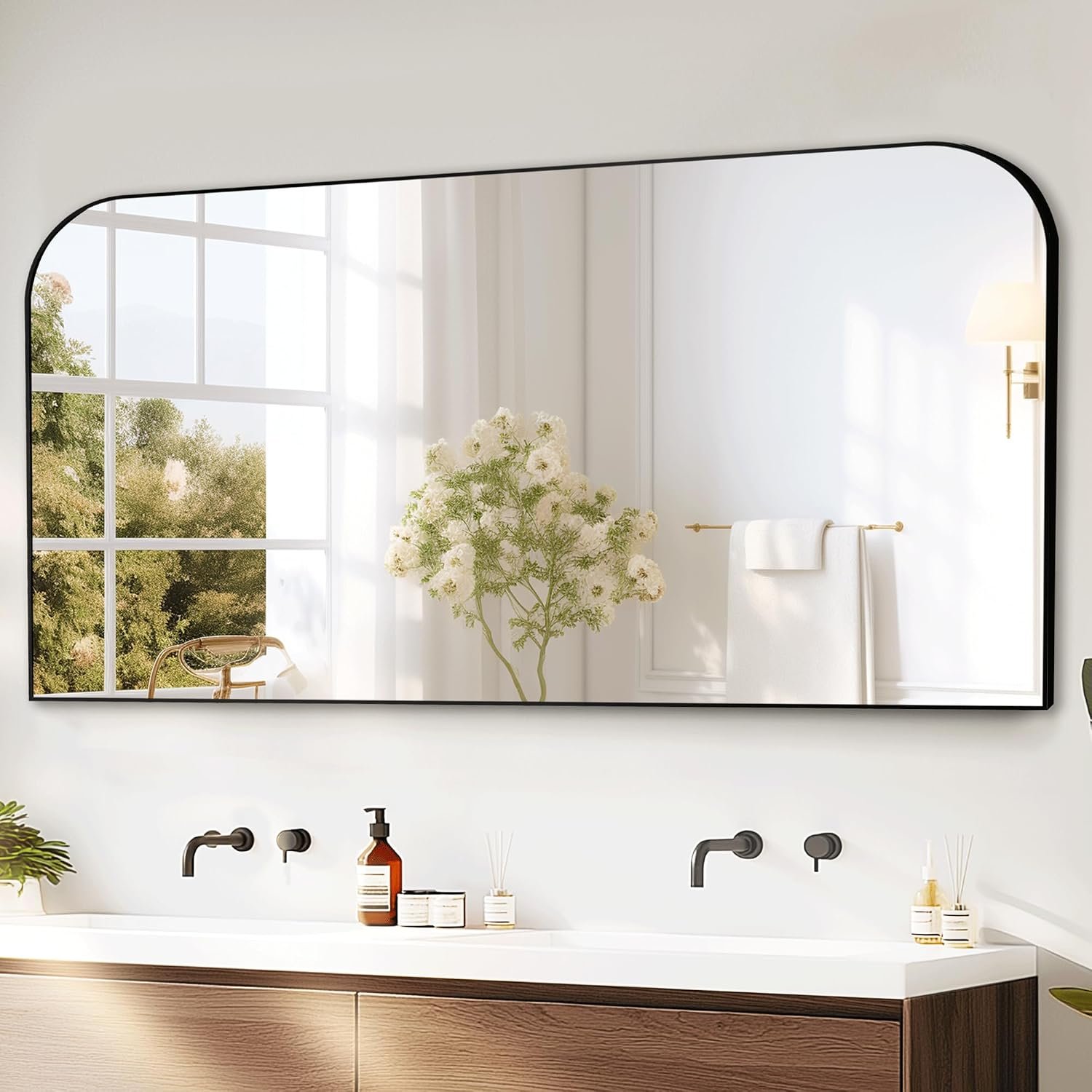 Bathroom Vanity Mirror,30″ x 55″ Black Metal Framed Wall Mirror for Over Sink, Living Room, Bedroom,Entryway Decor
