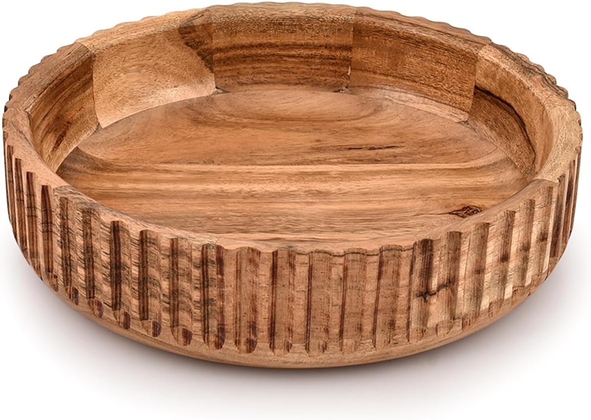 Kaizen Casa Decorative Bowls Hand Carved Home Decor for Dining Table Centerpiece Decor Wood Bowl Home Party Wedding Décor (10″ X 10″ X 2.5”)