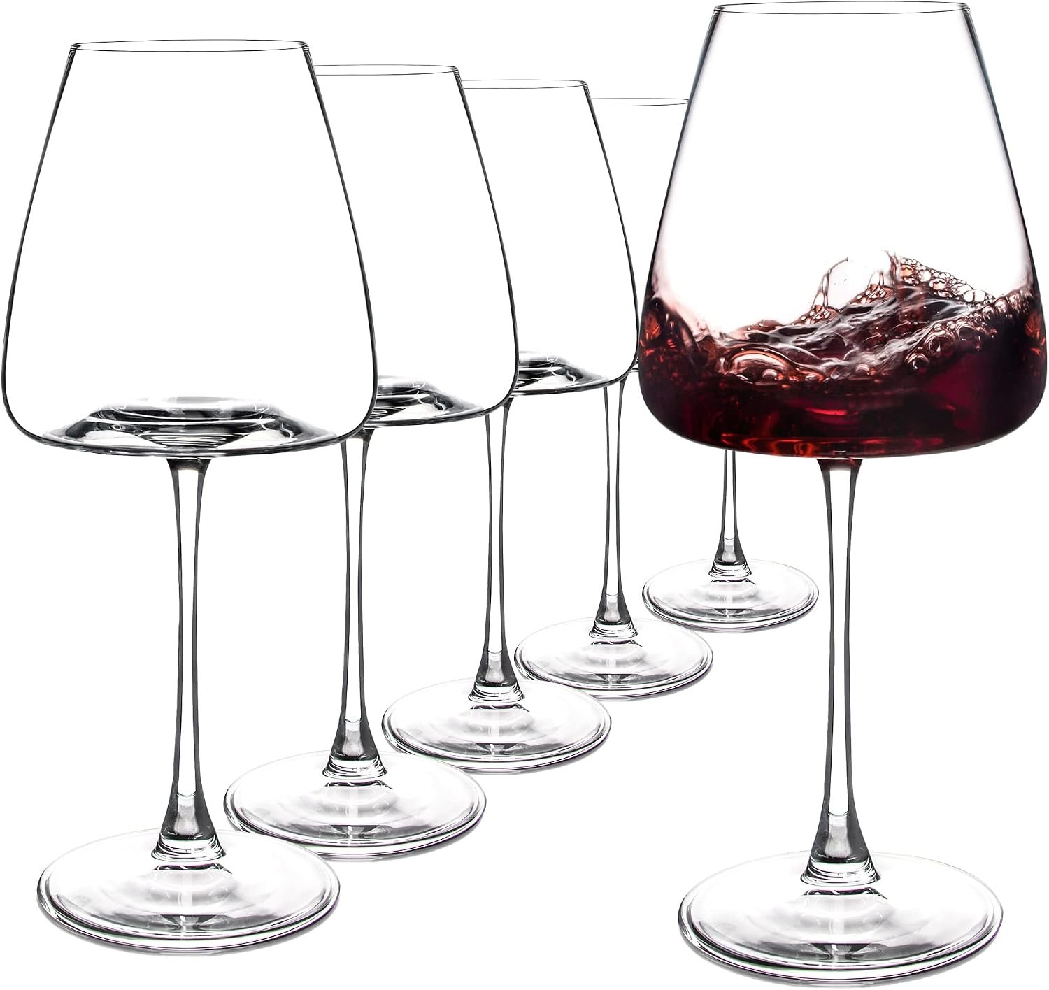 Red Wine Glasses Set of 6, 19.5 oz Durable Wine Glasses, Large Long Stem Wine Glasses with Unique Concave Bowl Base for Wine Tasting, Holiday and Home – Clear Glass