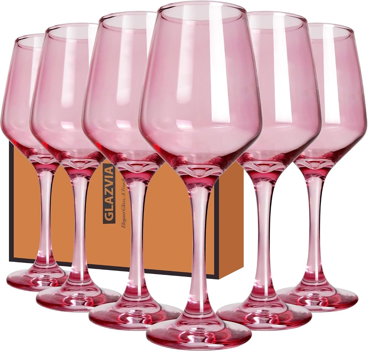Pink Wine Glasses Set of 6, 12oz Stemmed Glasses, Thick & Colored, Dishwasher Safe Stemware for Red or White, Gift for Party, Holiday, Anniversary, Restaurant, Home Bar, Daily Use