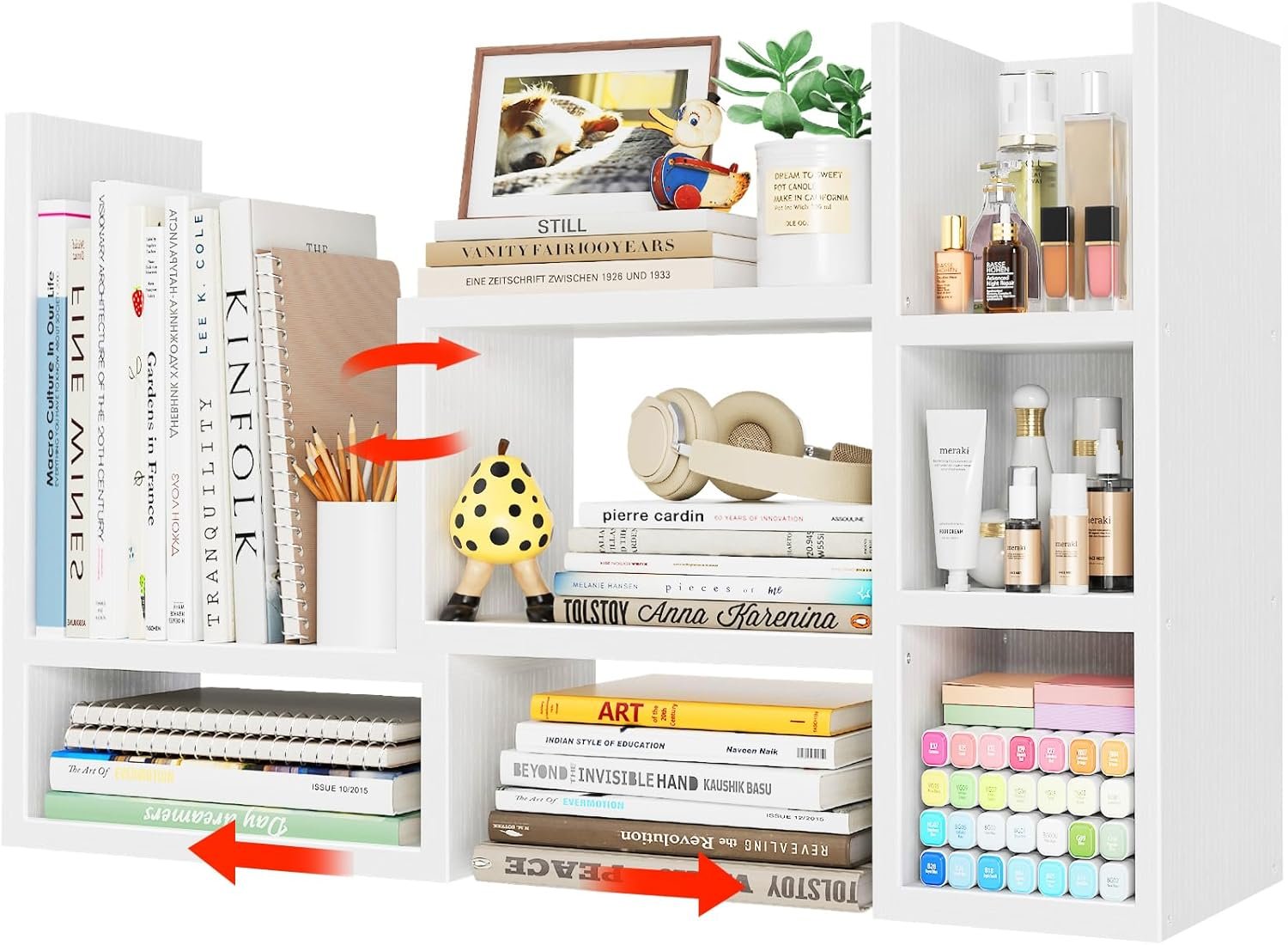 NUTIKAS Desk Shelves Desktop Organizer Shlef – White Office Organization for Top of Desk Organizers and Accessories Corner Bookshelf Table Top Shelving Small Hutch Decorations for Women Office