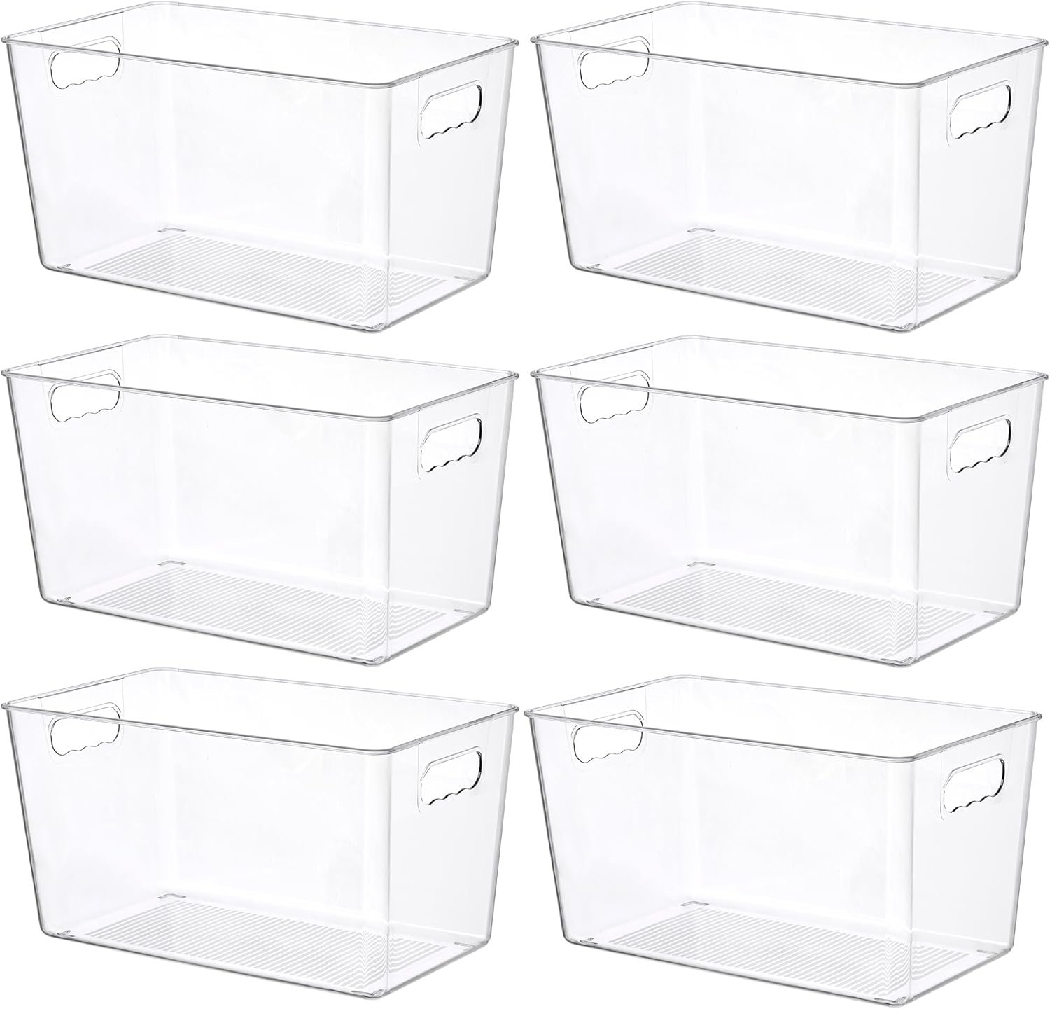 Vtopmart 6 Pack Clear Plastic Storage Bins, Pantry Organizer Containers with Handle for Refrigerator, Fridge, Cabinet, Kitchen, Countertops, Cupboard, Home Organization and Storage, XL