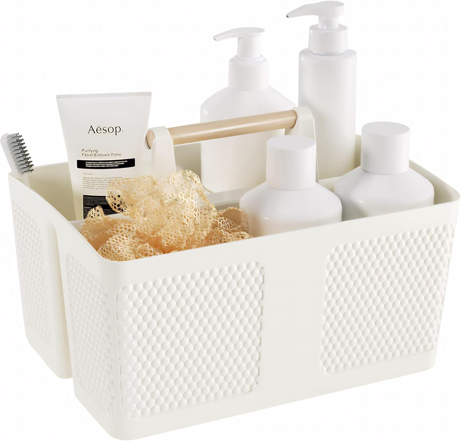 Shower Caddy Portable and Cleaning Caddy Organizer for Bathroom, Kitchen,Toiletries Storage, Caddy organizer with handle, Rust-Resistant, Durable Material(Milky White, 9.36″L×7.73″W×7.24″H)