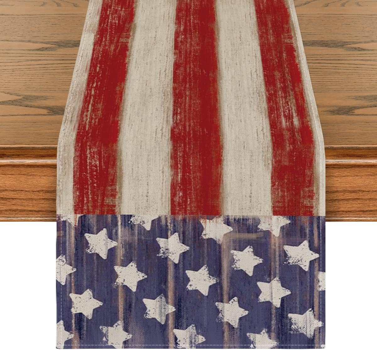 Artoid Mode American Flag Stars and Stripes 4th of July Table Runner,Memorial Day Kitchen Dining Table Decoration for Home Party Decor 13×72 Inch