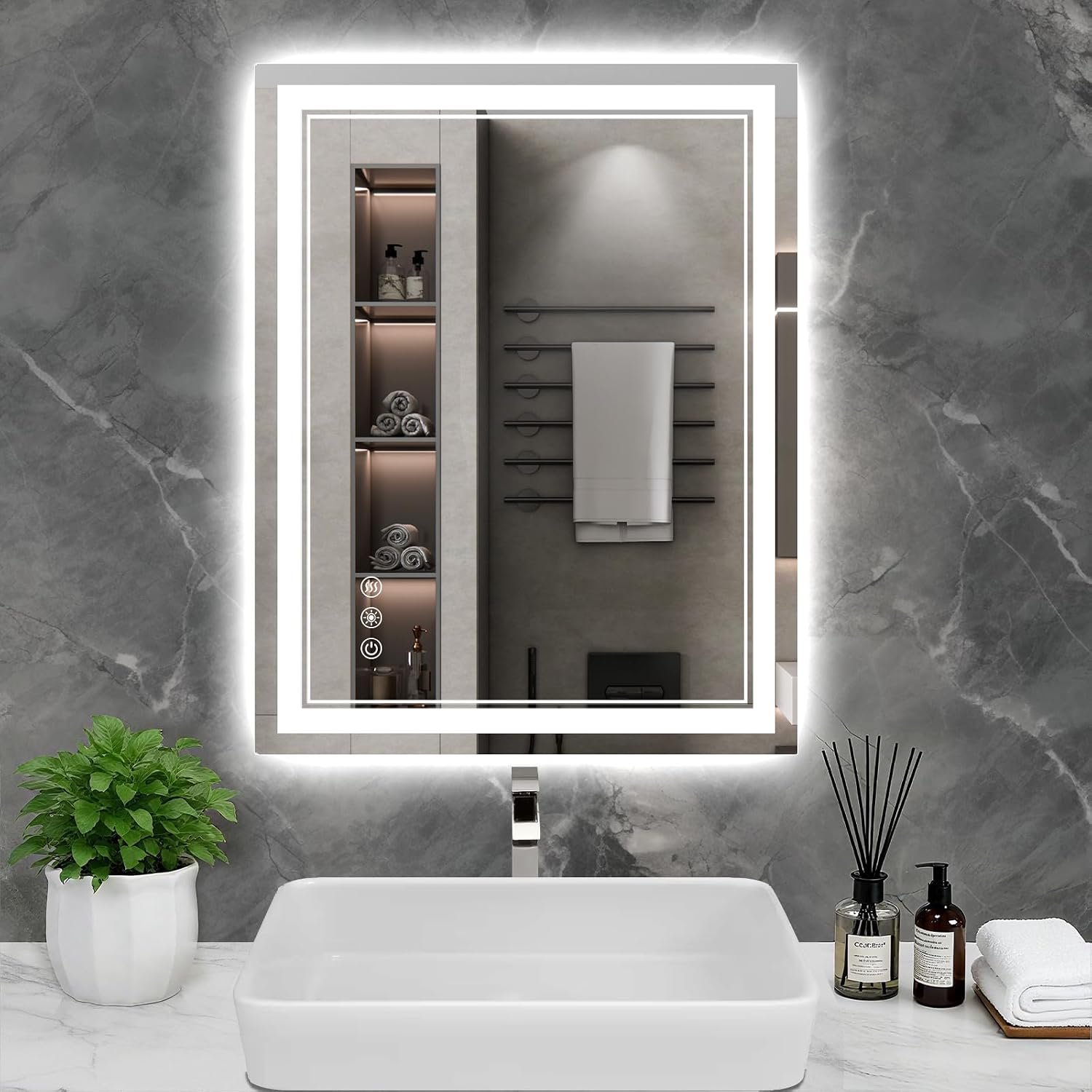 32×24 Inch LED Bathroom Mirror with Lights, 3 Colors Dimmable LED Vanity Mirror, Front and Back Lit, Anti-Fog, Memory Function, Shatterproof Tempered Glass, ETL Listed, Wall Mounted Makeup Mirror