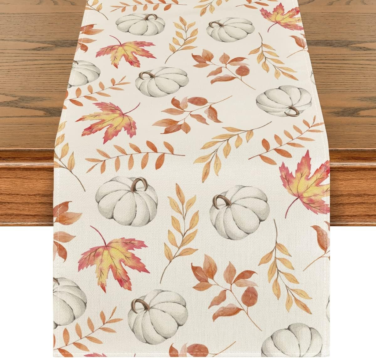 Artoid Mode 210 GSM Fall Table Runner 13×72 Inch Home Party Decor | Orange Pumpkins Maple Leaves, Seasonal Kitchen Dining Table Decoration