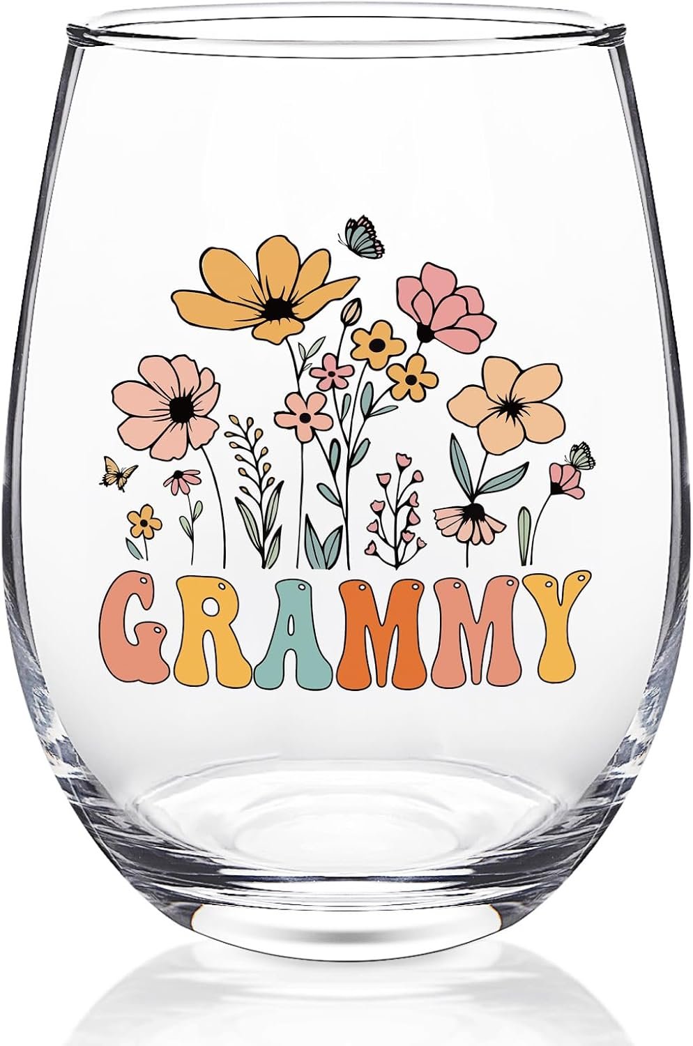 Futtumy Grammy Gifts Ideas, Grammy Stemless Wine Glass for Grandma Grandmother Nana Gigi, Birthday Christmas Mothers Day Grandma Gifts from Granddaughter Grandson Grandchildren, 17 oz