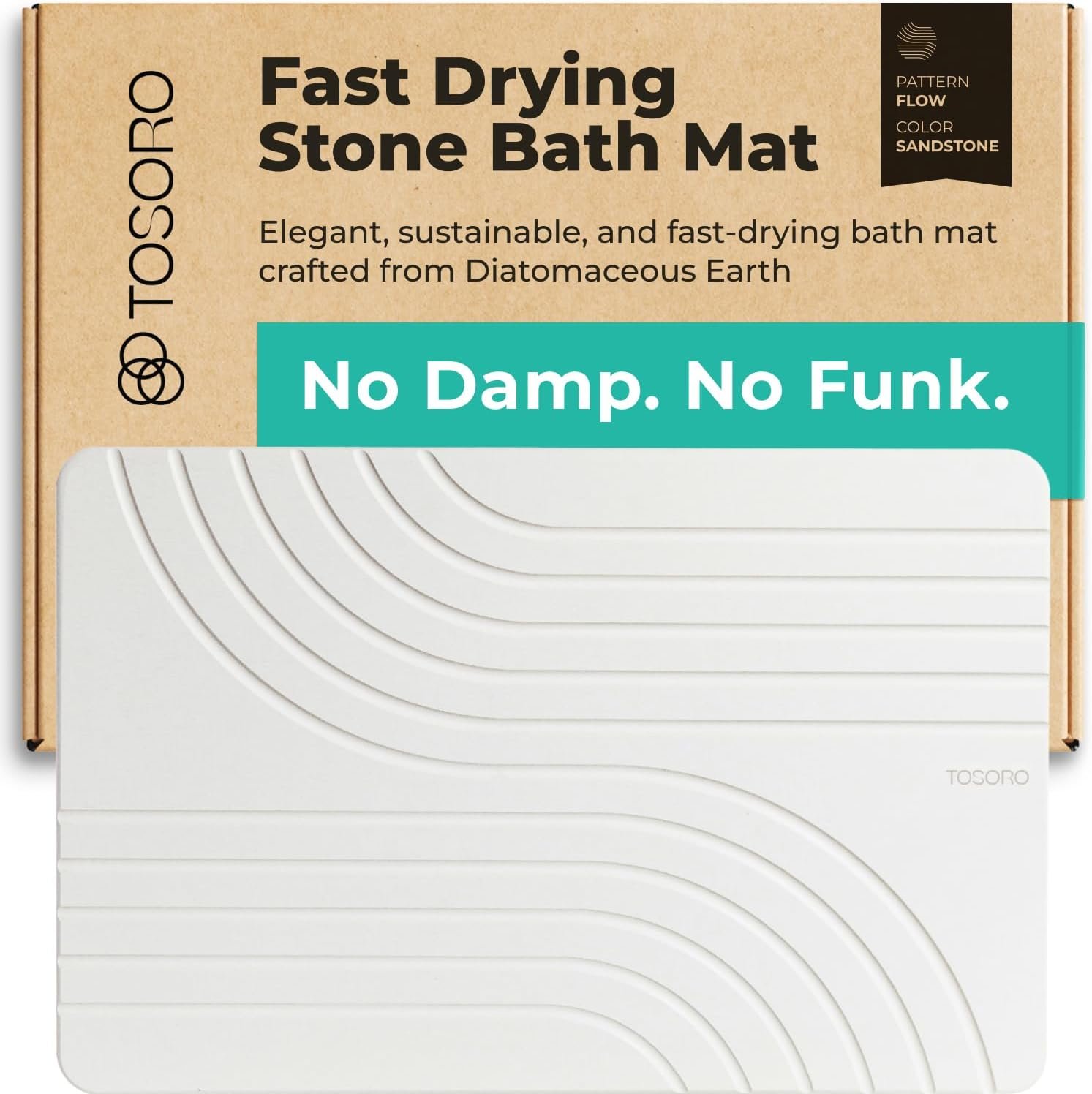 TOSORO – Stone Bath Mat Diatomaceous Earth Shower Mat Non-Slip Super Absorbent Diatomite Stone Bath Mats for Bathroom Floor Quick Drying Natural Easy to Clean (23.5 x 15) – Sandstone