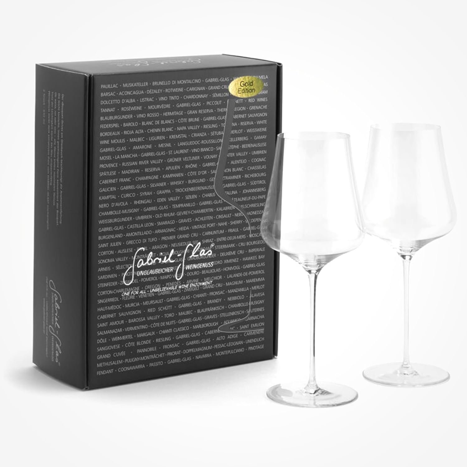 Gabriel-Glas Gold Edition Hand-Blown Crystal Wine Glasses, 16 oz. Set of 2, with Gift Box – Premium Handcrafted Universal Wine Glass for Red and White – Dishwasher Safe, Lead-Free