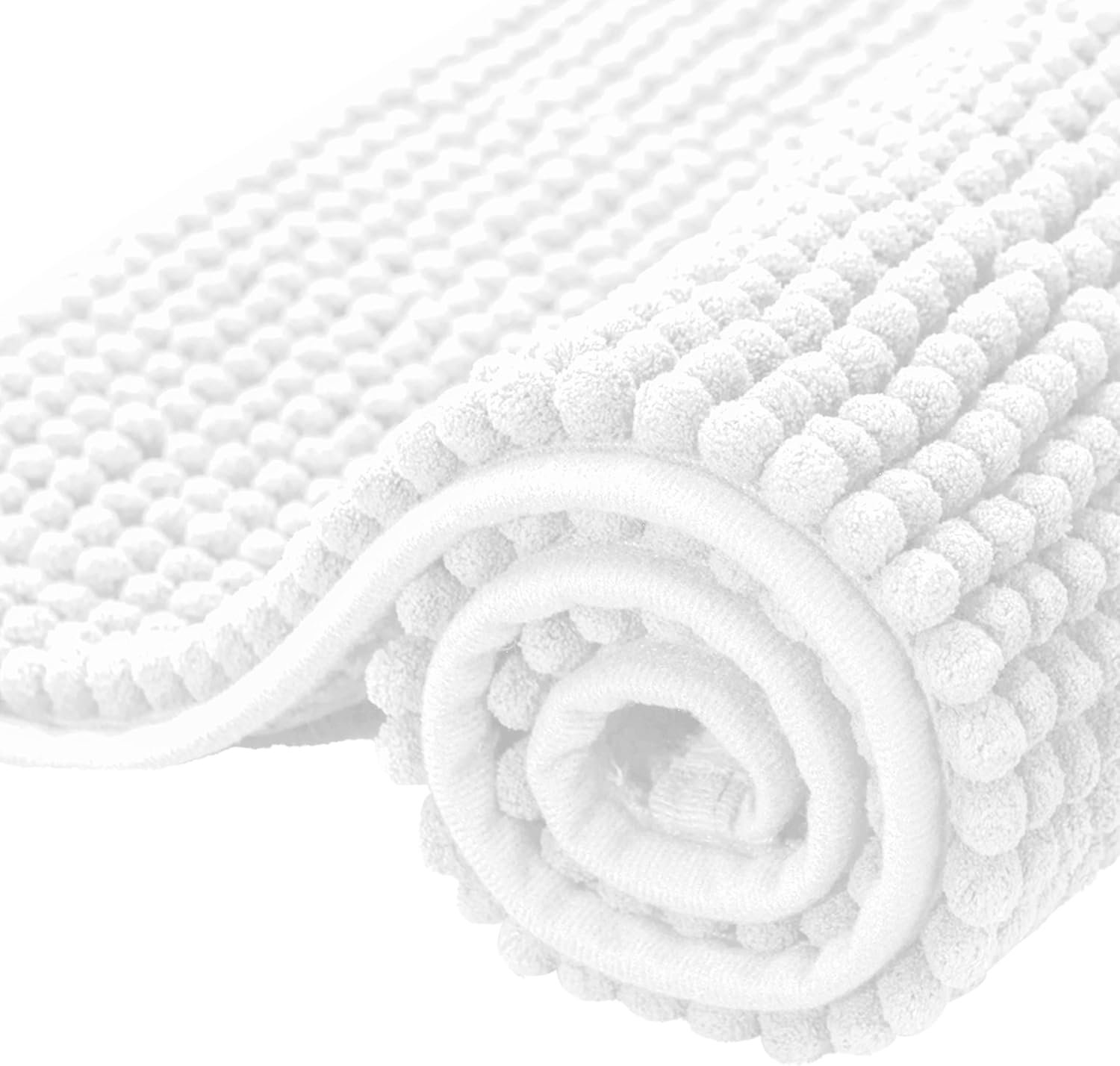 SUBRTEX Bathroom Rugs Chenille Bath Rug Soft Short Plush Bath Mat Soft Shower Mat Water Absorbent Shower Mat Quick Dry Machine Washable(White,18″ x 24″)