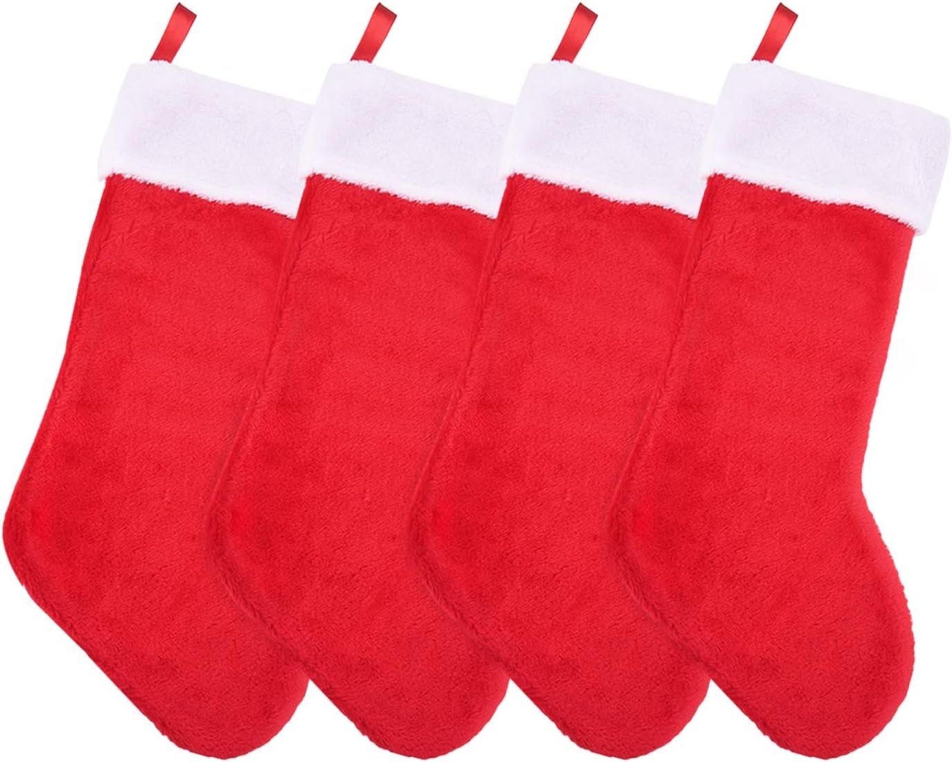 4 Pack Christmas Stockings Red and White Plush Fireplace Hanging Velvet Stockings for Christmas Decoration Supplies, 20 Inch