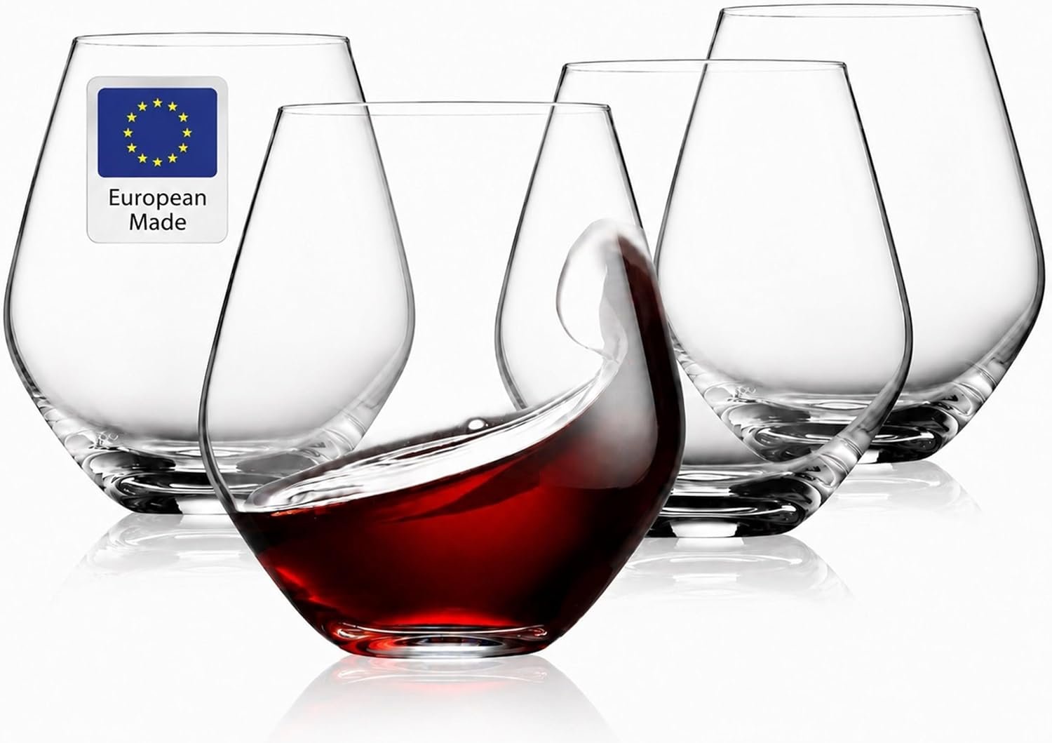 Godinger Wine Glasses, Stemless Wine Glasses, Red Wine Drinking Glasses, Stemless Wine Glass – 17oz, Set of 4 – Made in Europe